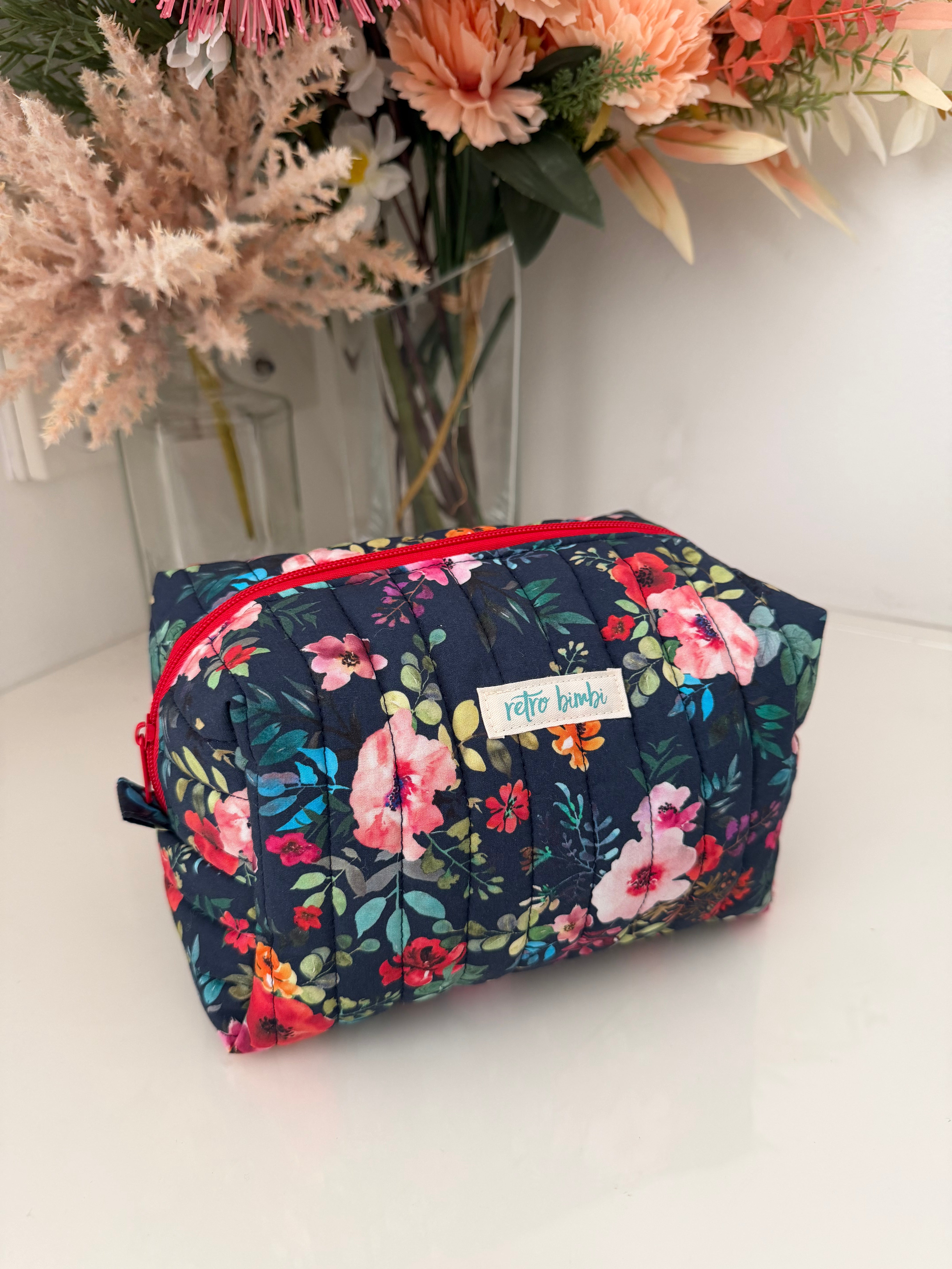Boxy Zipper Pouch - Navy Floral