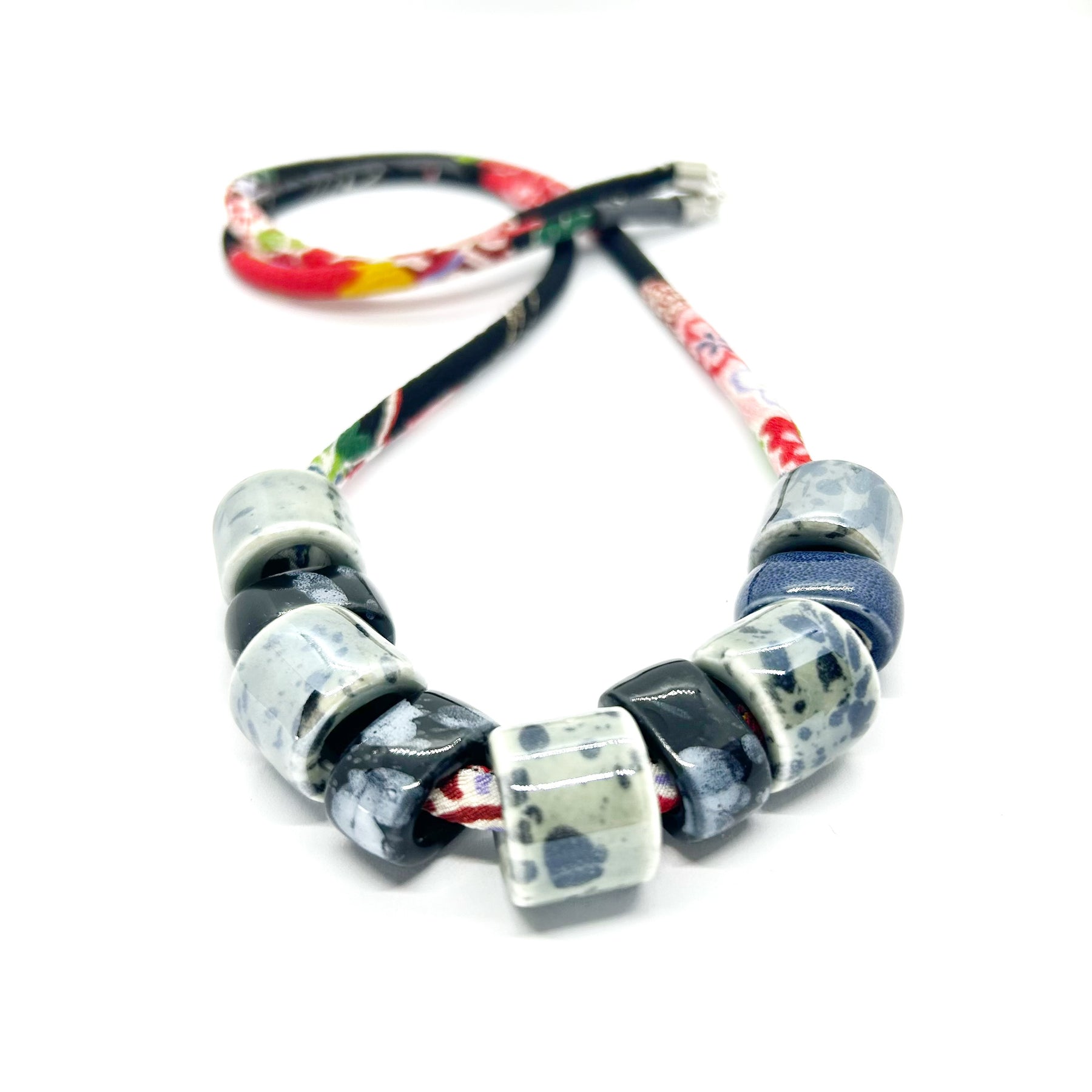 Ceramic Bead Necklace on Kimono Cord