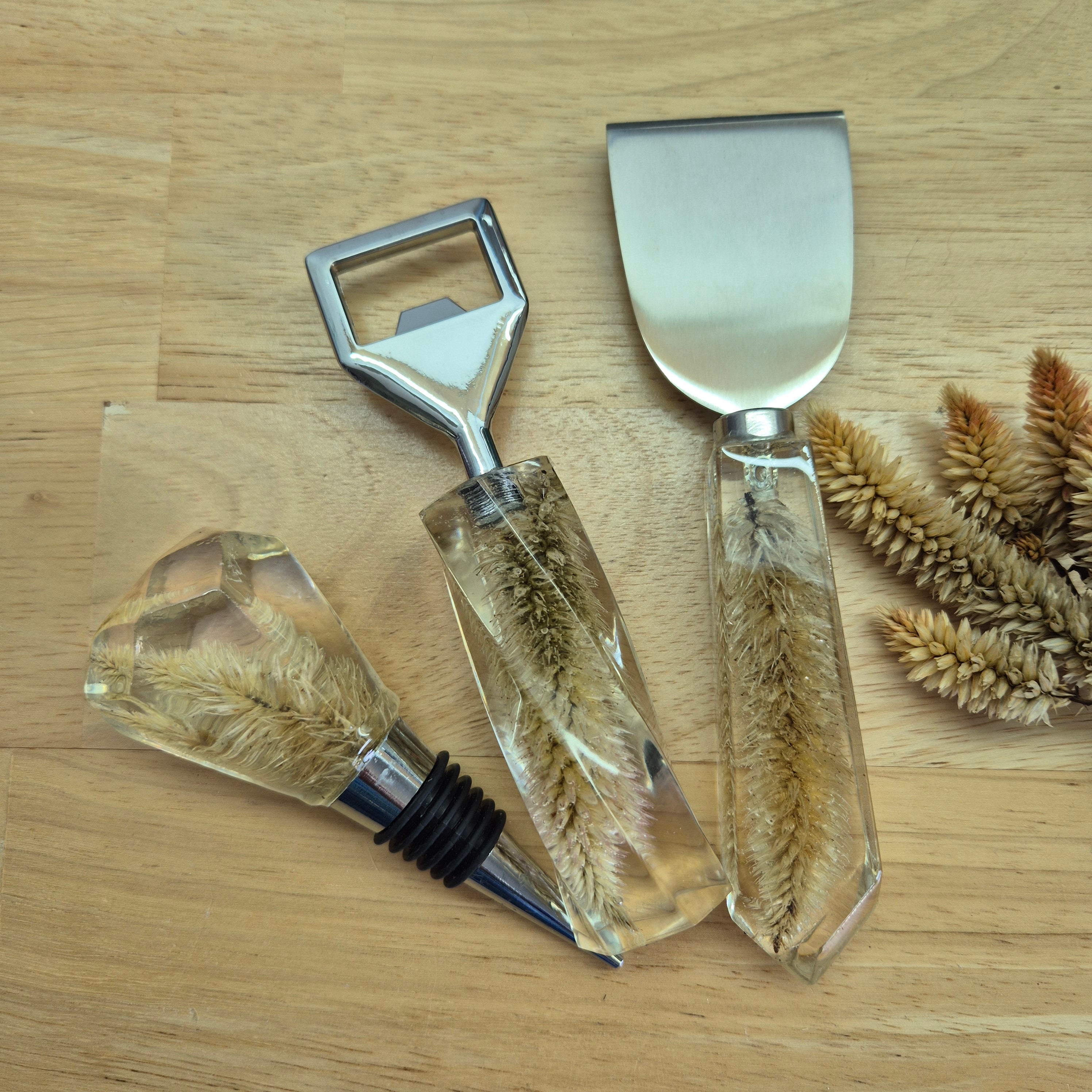 Handmade Resin cheese knife and bottle opener gift sets
