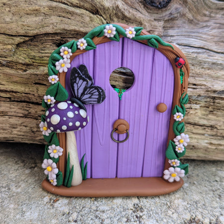 Mini Purple Woodland Fairy Door with Butterfly