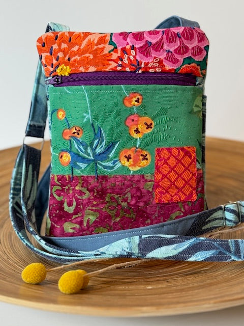 Crossbody Bag - Unique -  Embroidered  - Textile Art -  Collage