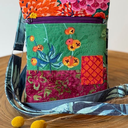 Crossbody Bag - Unique -  Embroidered  - Textile Art -  Collage