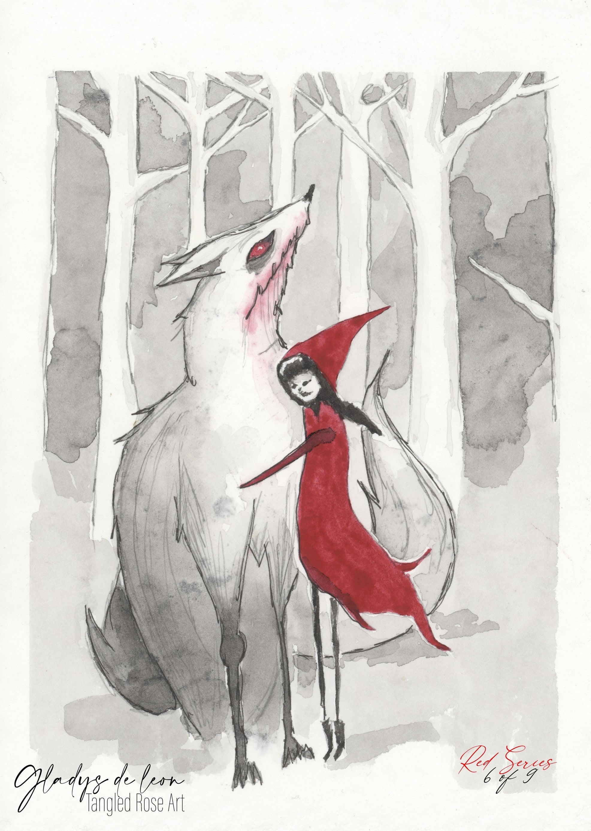 RED SERIES - 6 OF 9 - ARCHIVAL PRINTS AND CARD - TANGLED ROSE ART