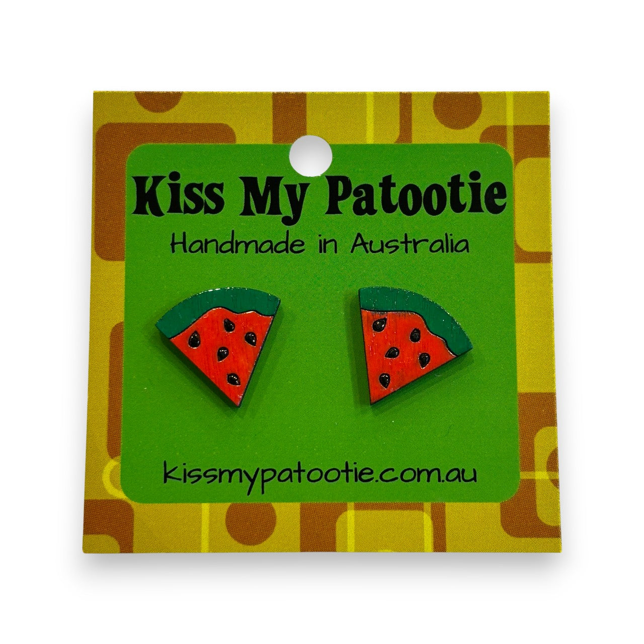 Watermelon studs - wooden, hand painted earrings