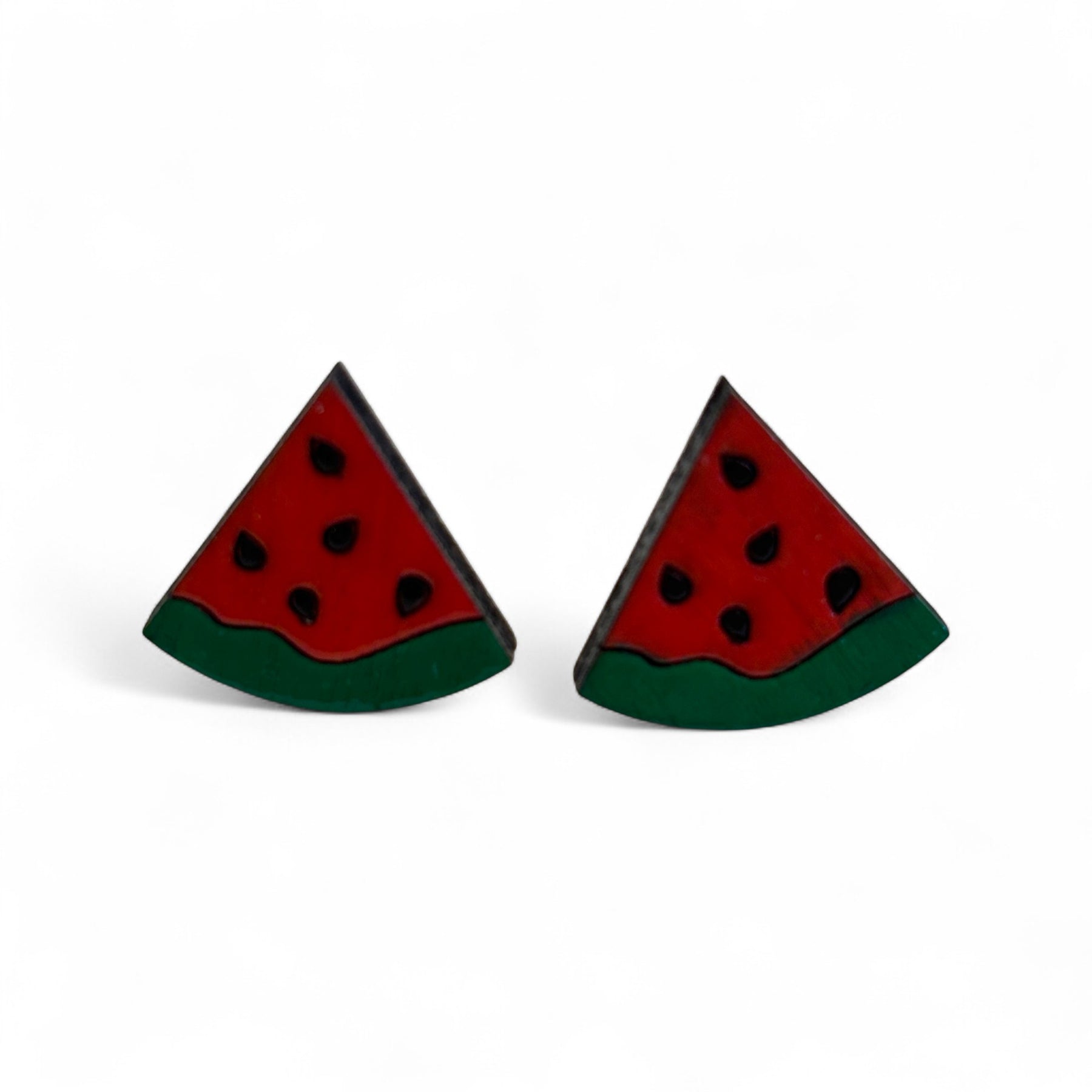 Watermelon studs - wooden, hand painted earrings