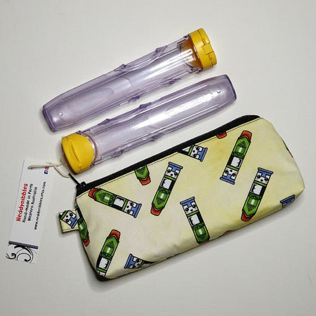 Compact Epipen Pouch, yellow with happy epipen print