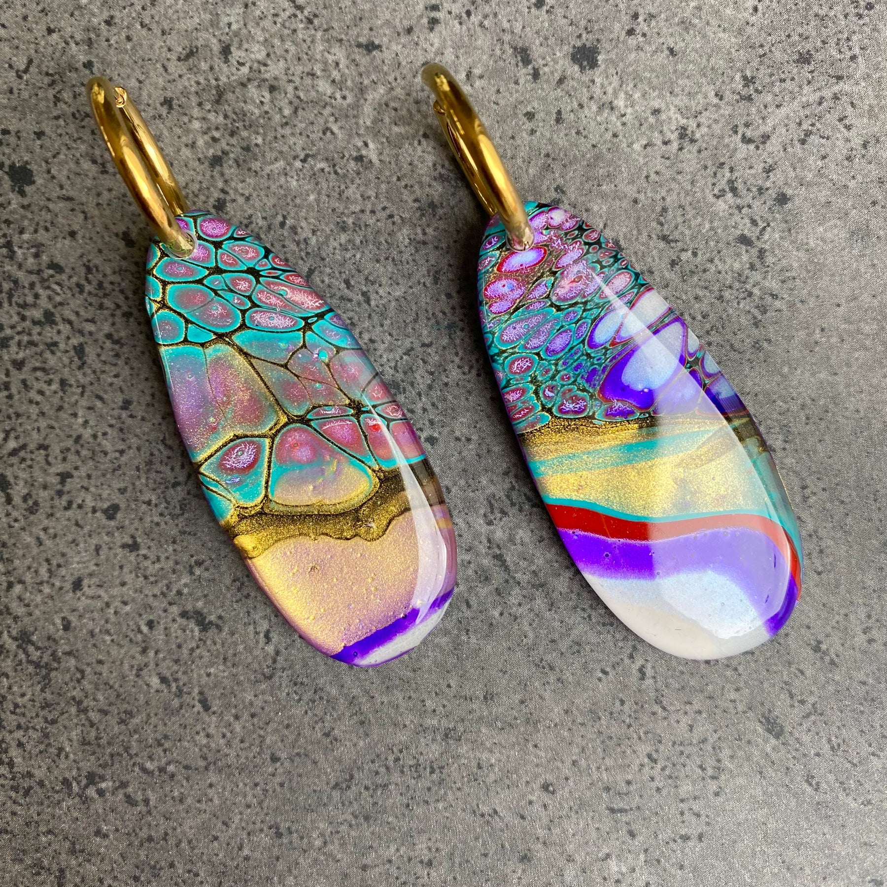 SOLD Colourful Wearable Art Hoop Earrings