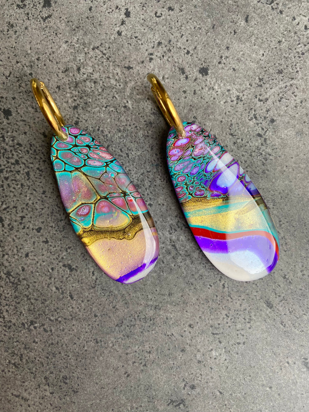 SOLD Colourful Wearable Art Hoop Earrings