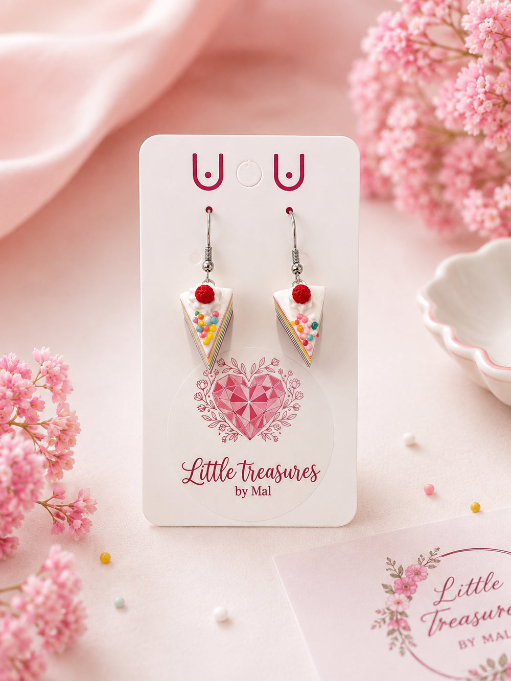 Handmade rainbow cake earrings