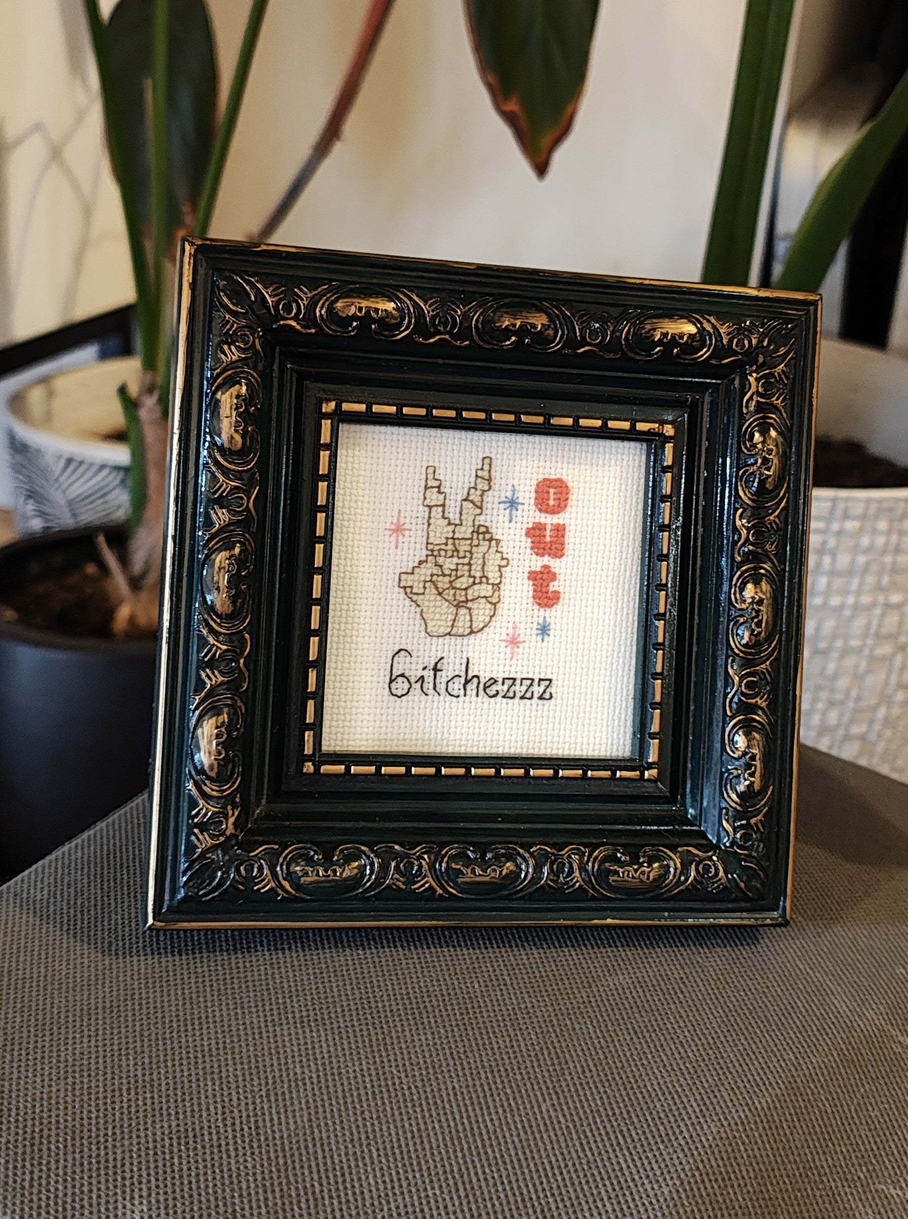 "Peace Out" framed cross stitch