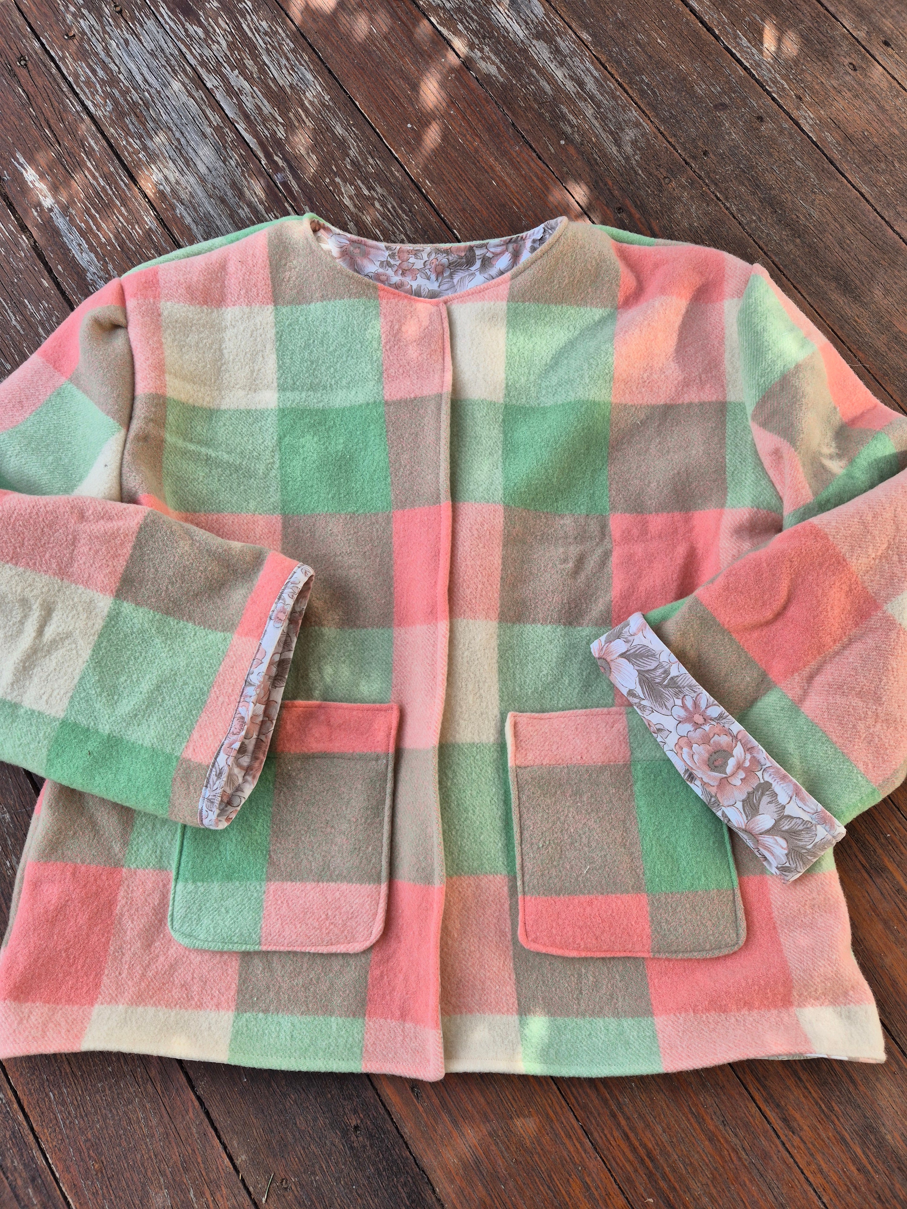 Upcycled woollen blanket jacket size 10