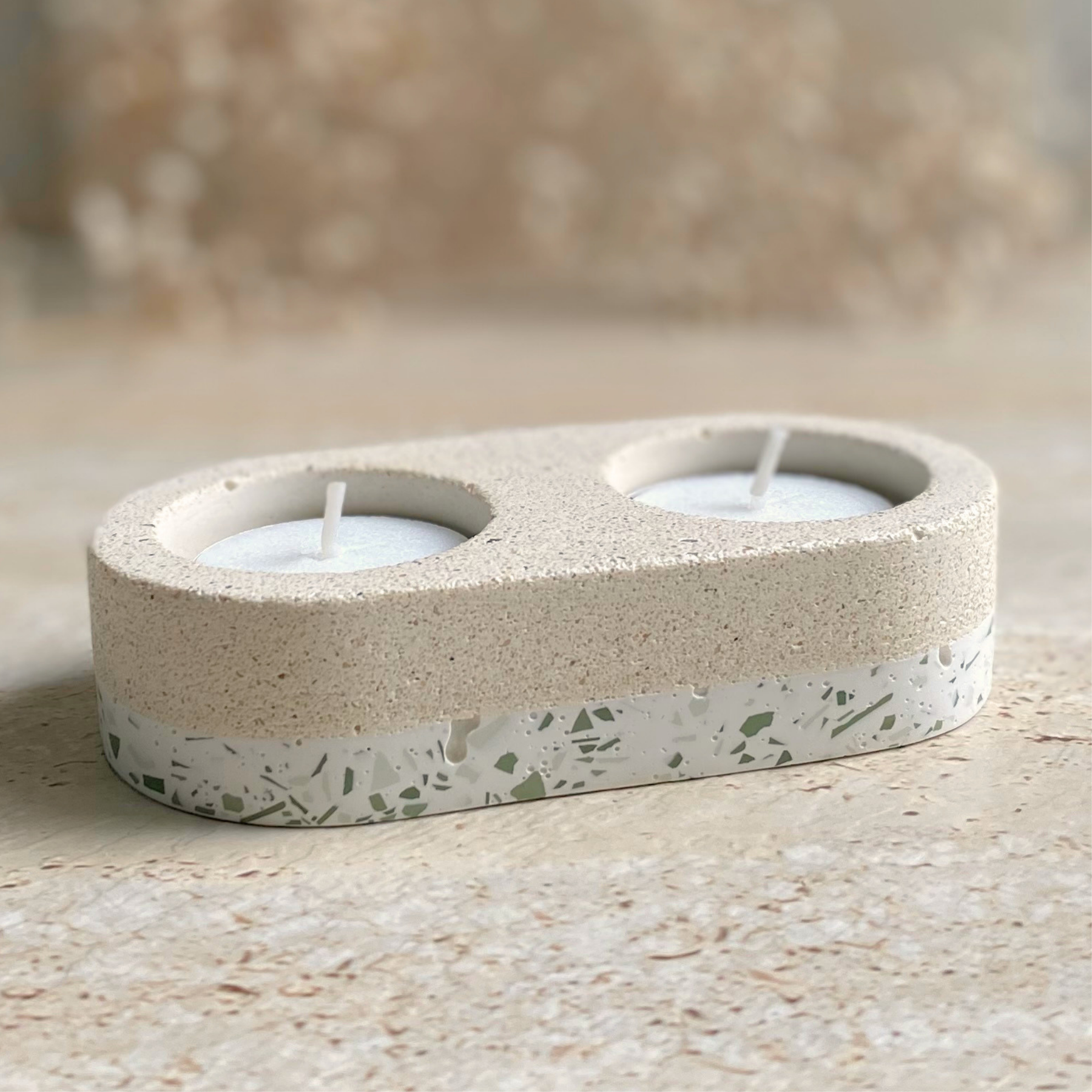 Double tealight holder | Texture Terrazzo Decor