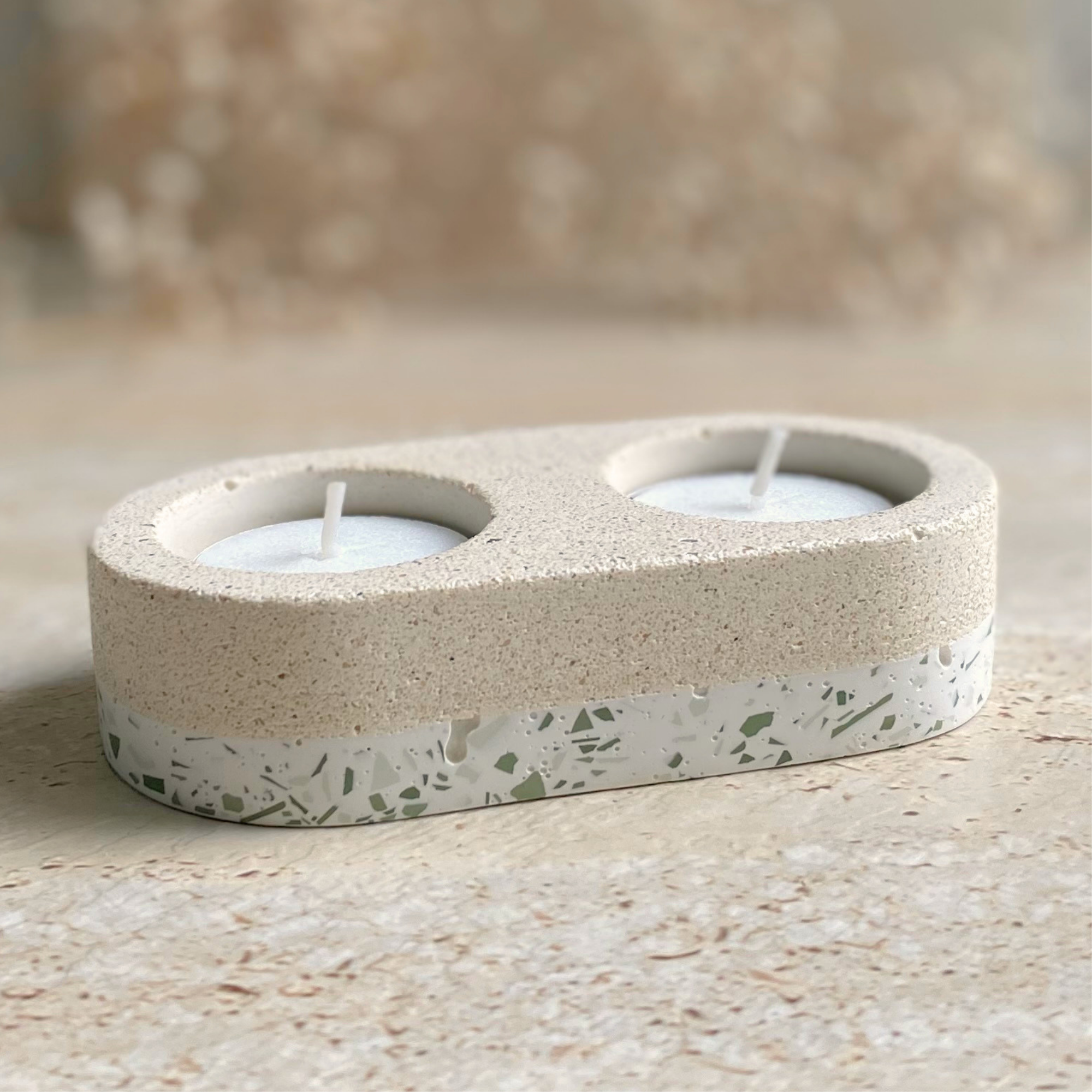Double tealight holder | Texture Terrazzo Decor