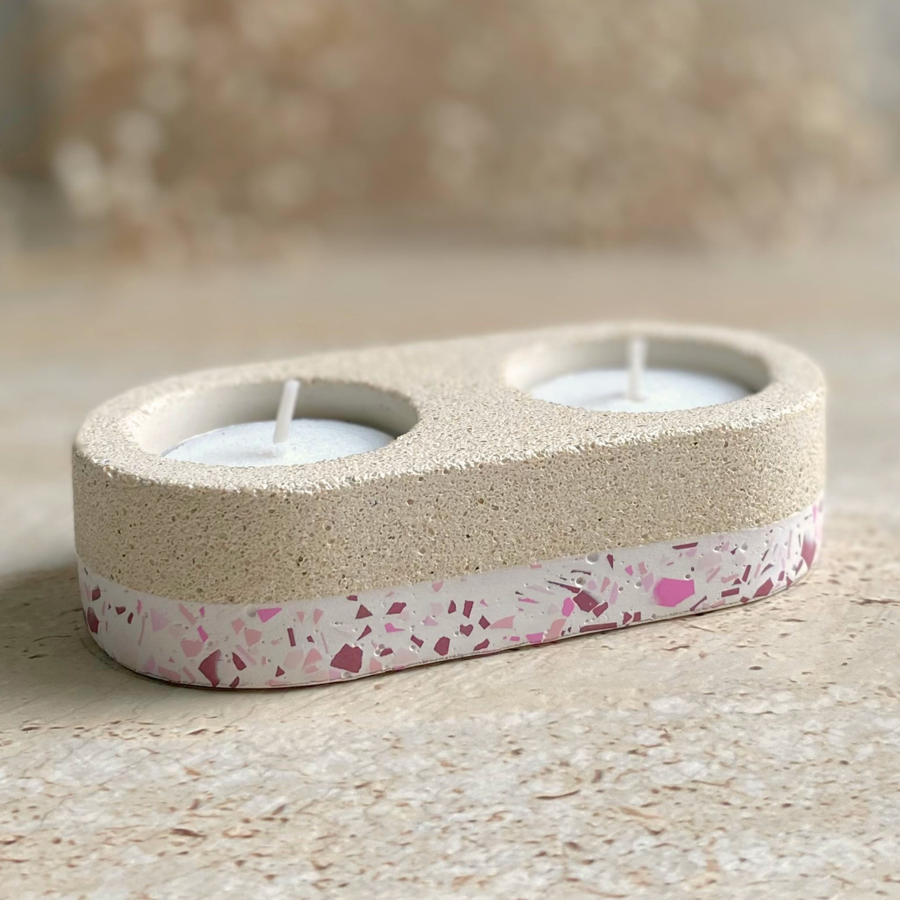Double tealight holder | Texture Terrazzo Decor