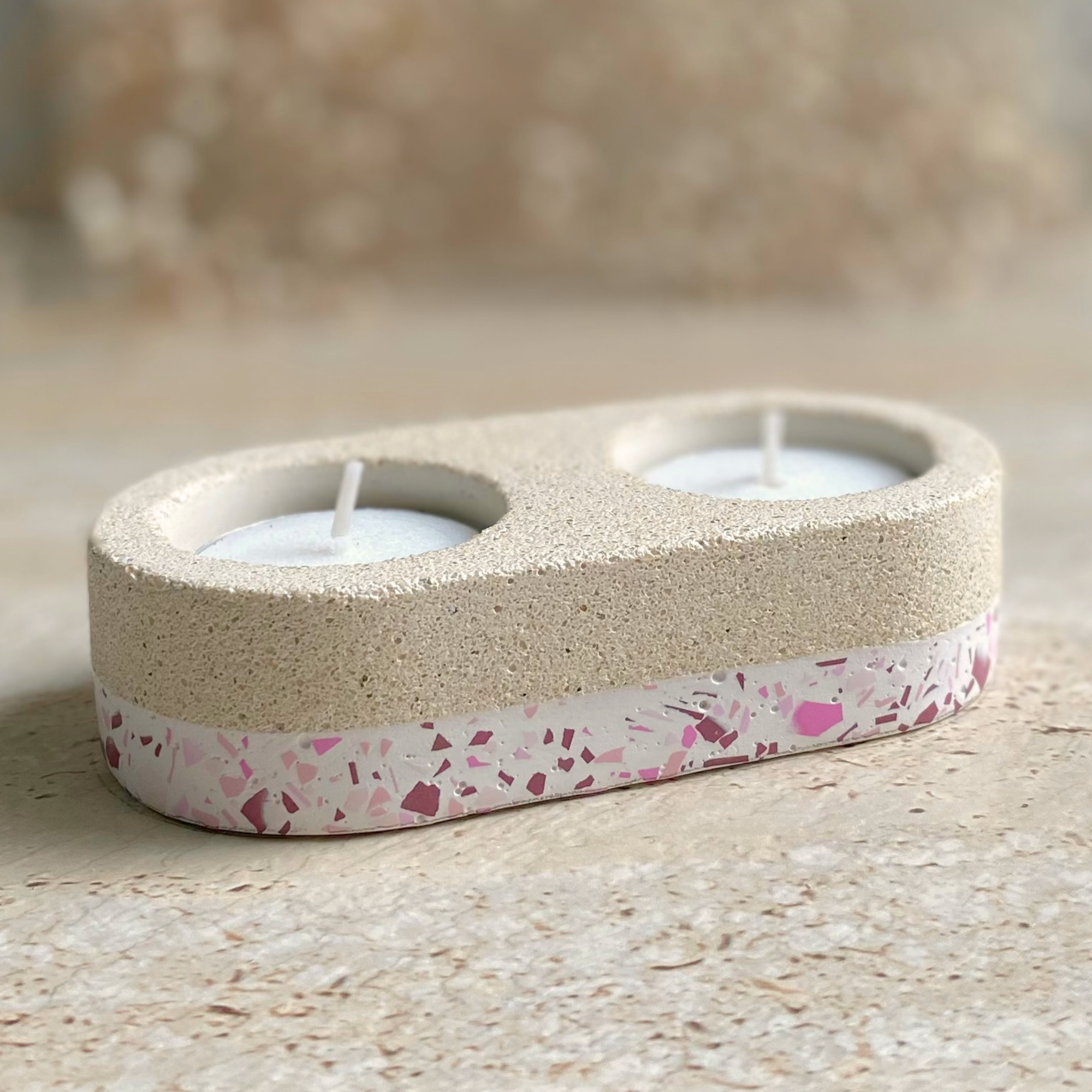 Double tealight holder | Texture Terrazzo Decor