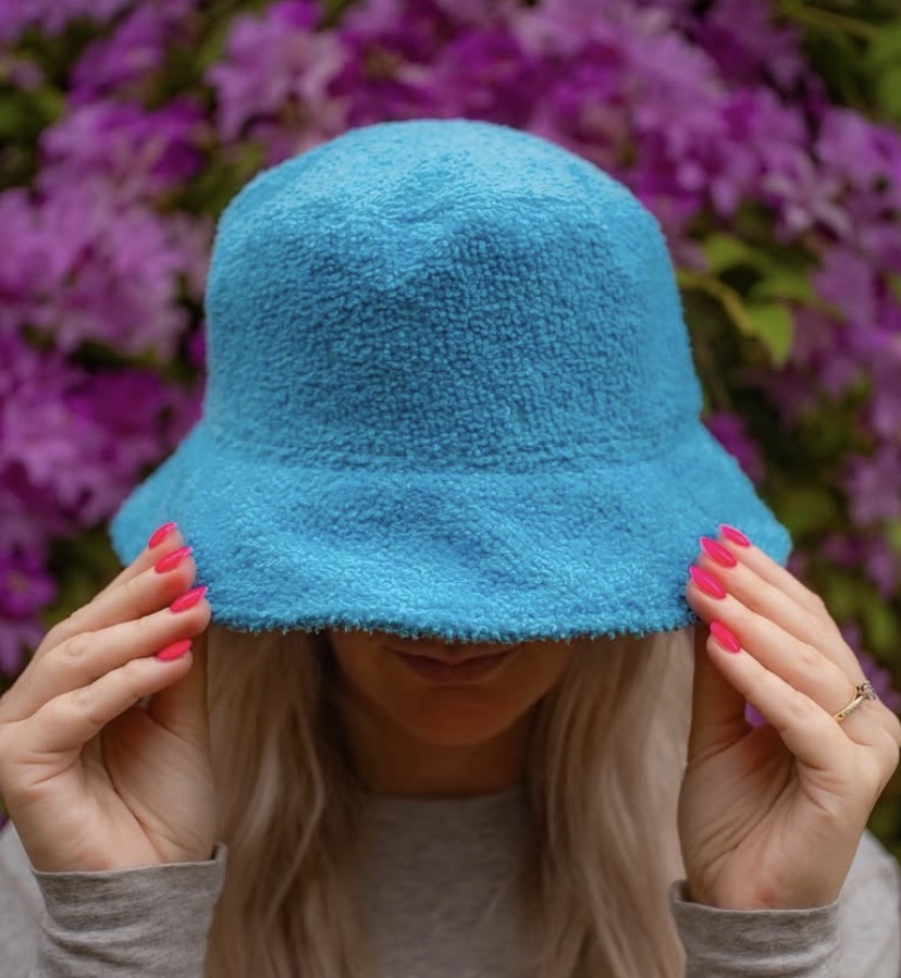 Bucket Hat - Upcycled Chenille Bedspread - Blue