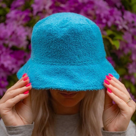 Bucket Hat - Upcycled Chenille Bedspread - Blue