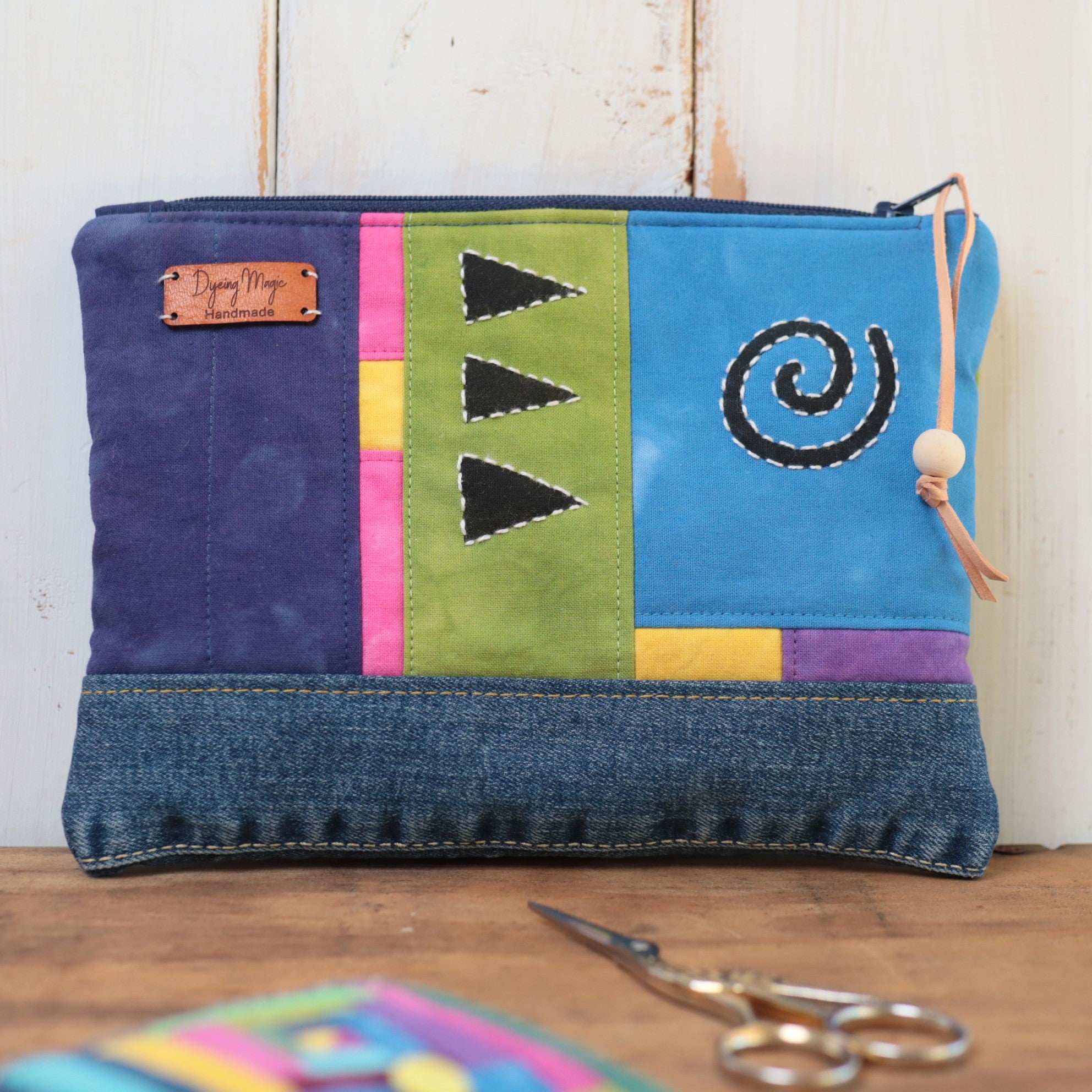Hand Dyed Zipper Pouch, Makeup Bag, Sewing Pouch.