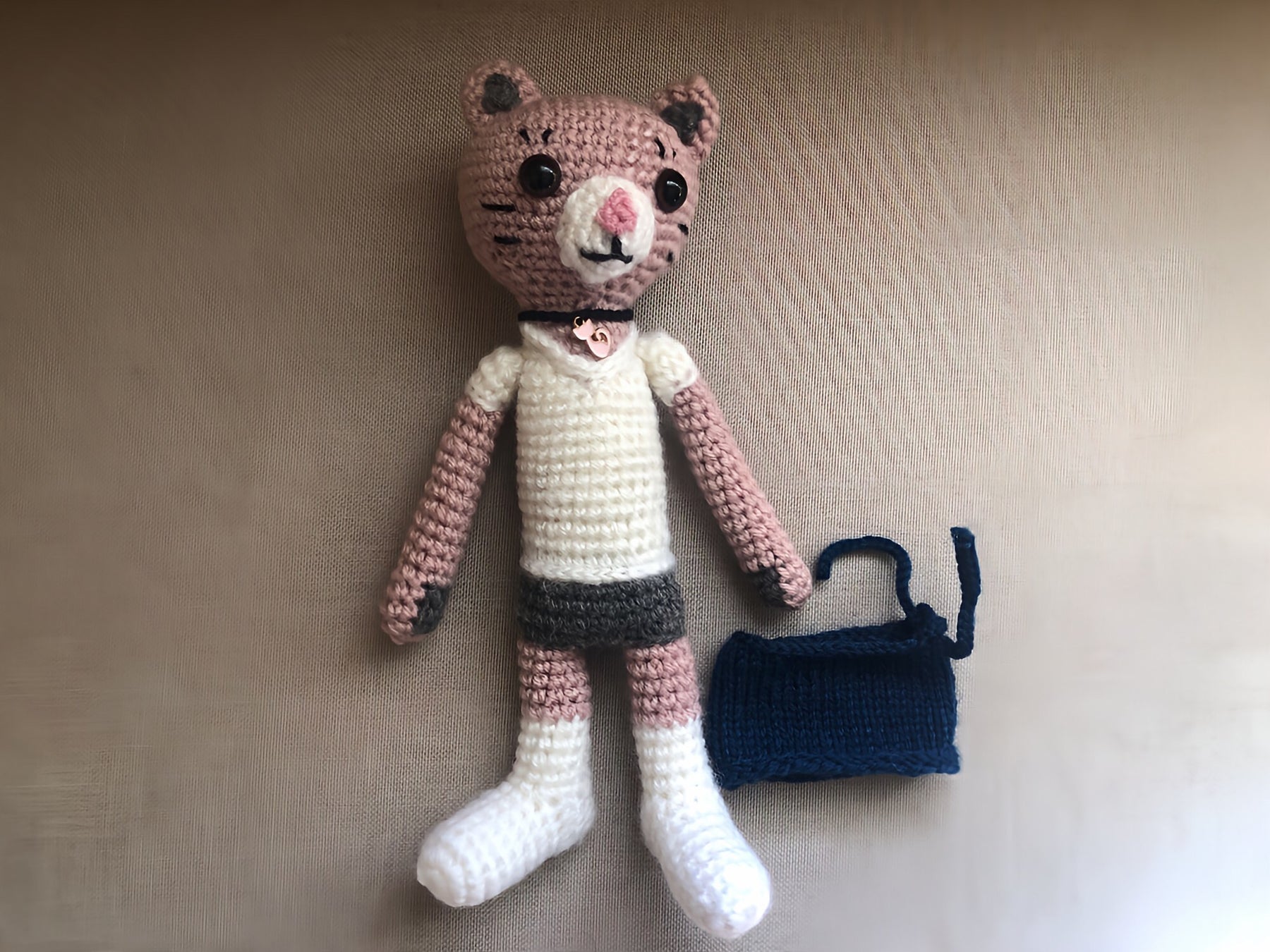 Handmade Crochet Cat – Amigurumi Doll with Skirt, 24cm, One of a Kind