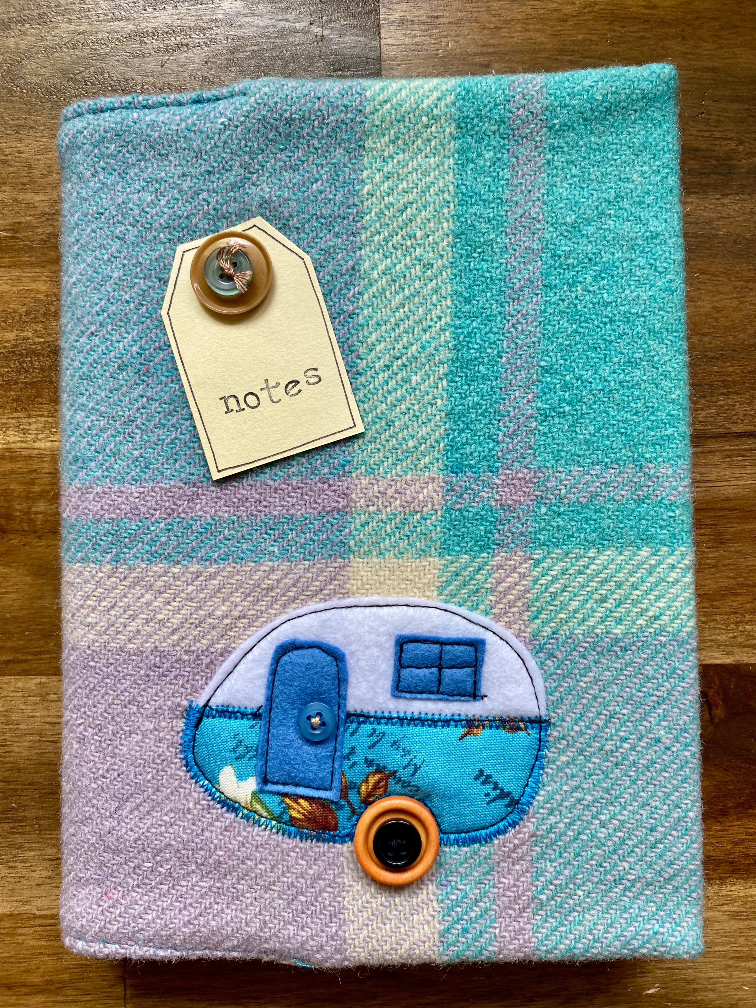 A5 Upcycled Notebook Caravan - blue/mauve