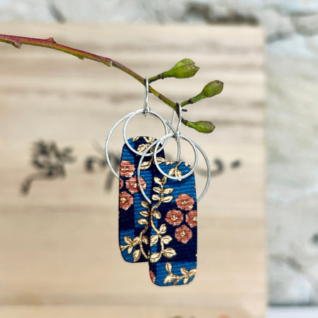 Earrings Long Floral Silk Blue Yellow - EC-594