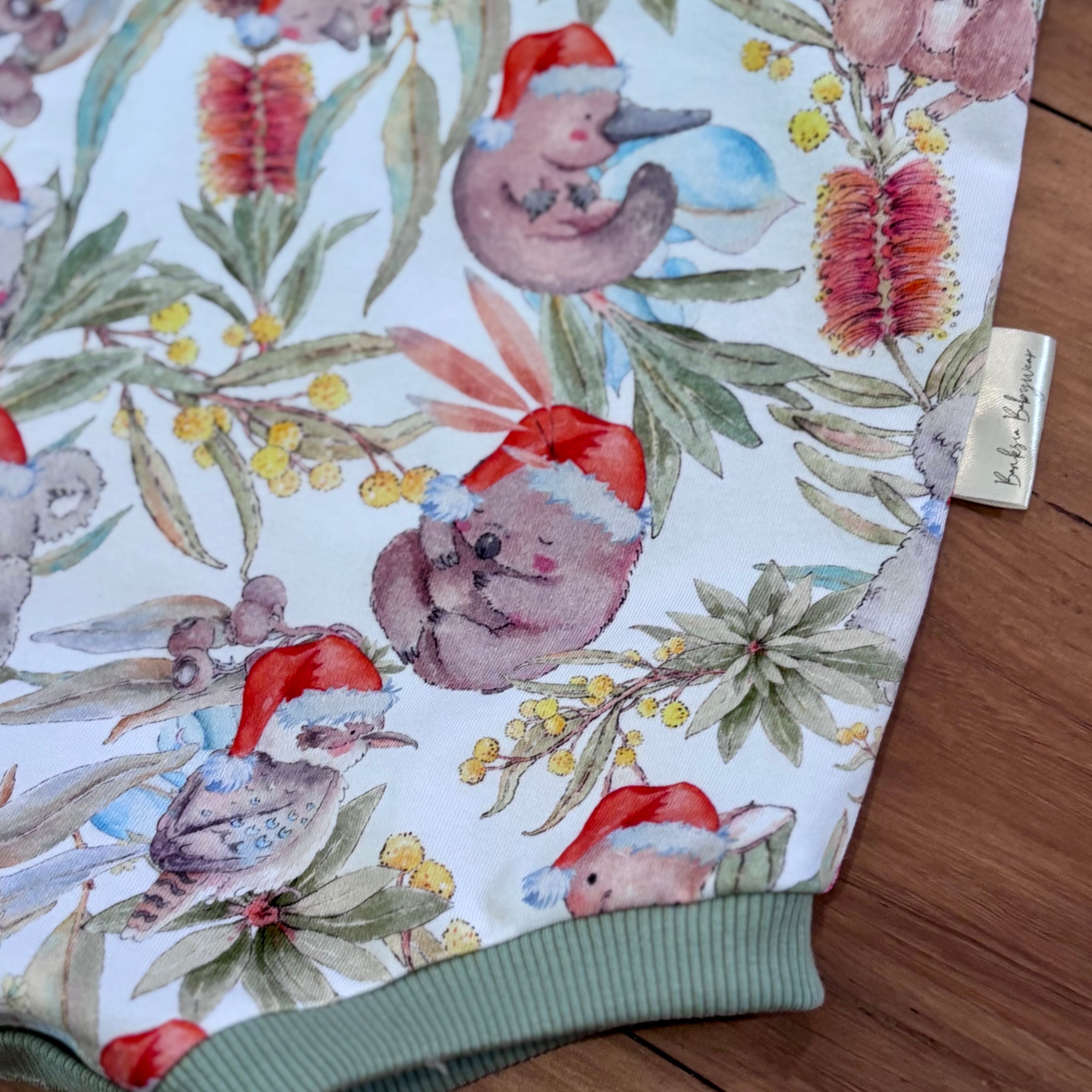 Christmas Baby Summer Romper - Green Aussie Animals