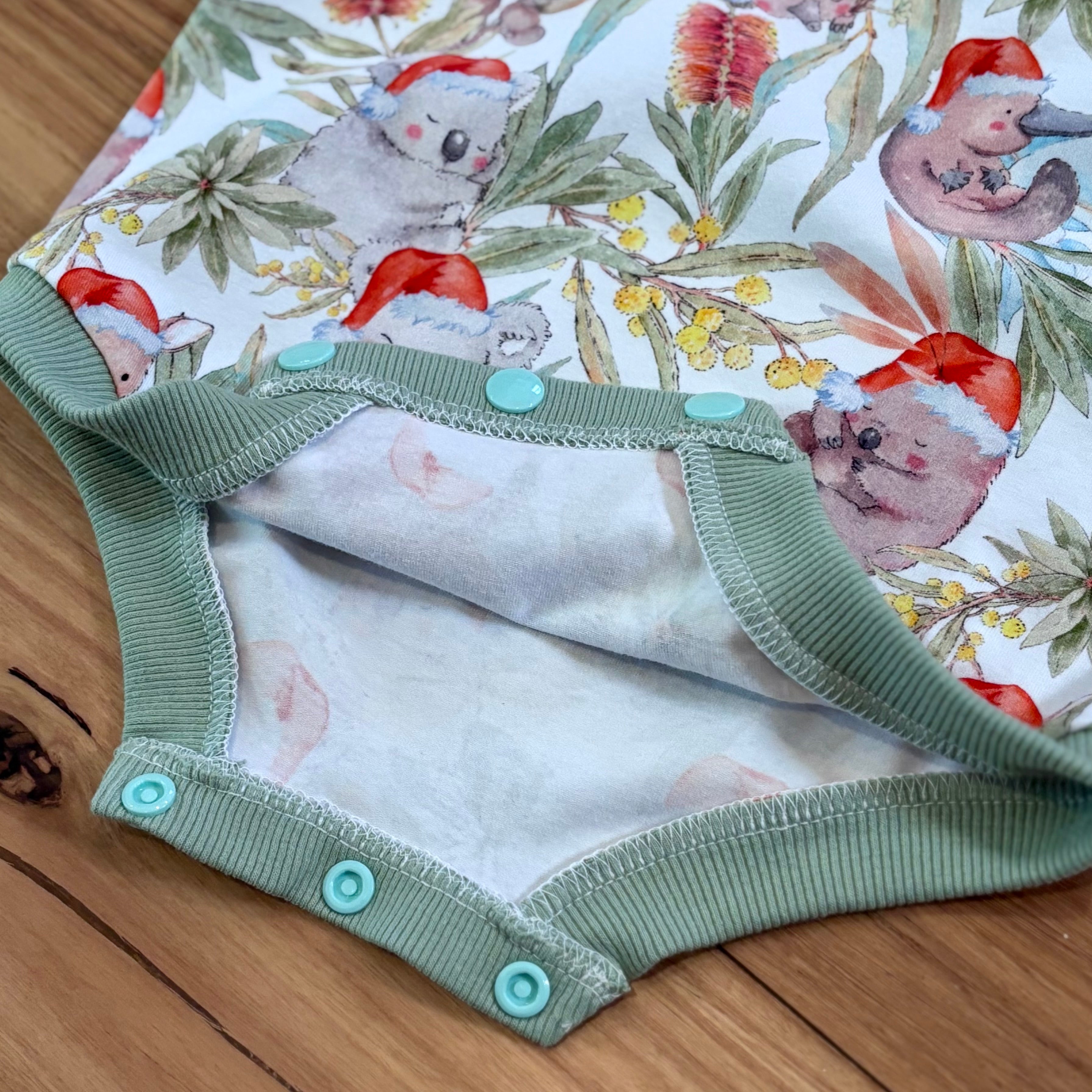 Christmas Baby Summer Romper - Green Aussie Animals
