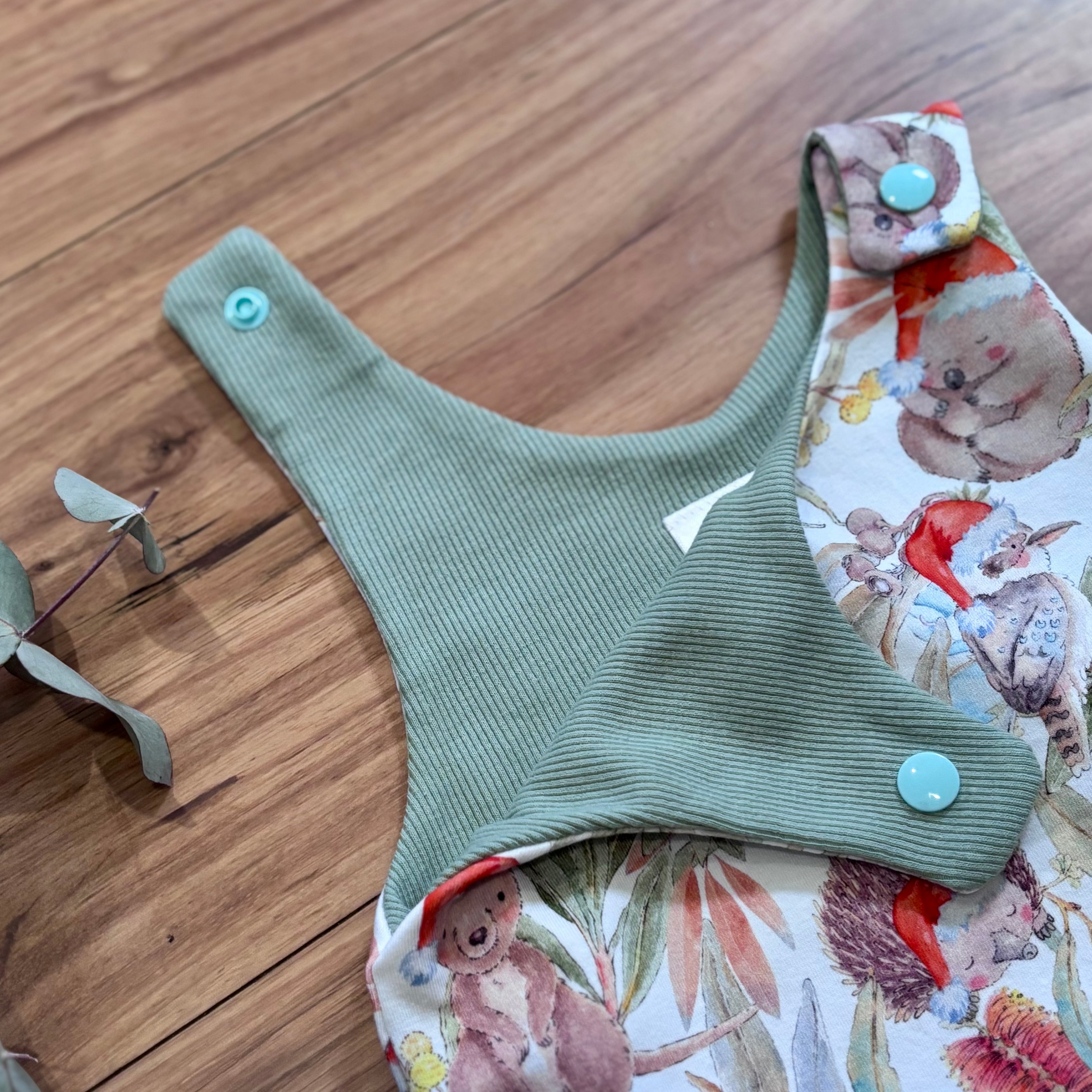 Christmas Baby Summer Romper - Green Aussie Animals