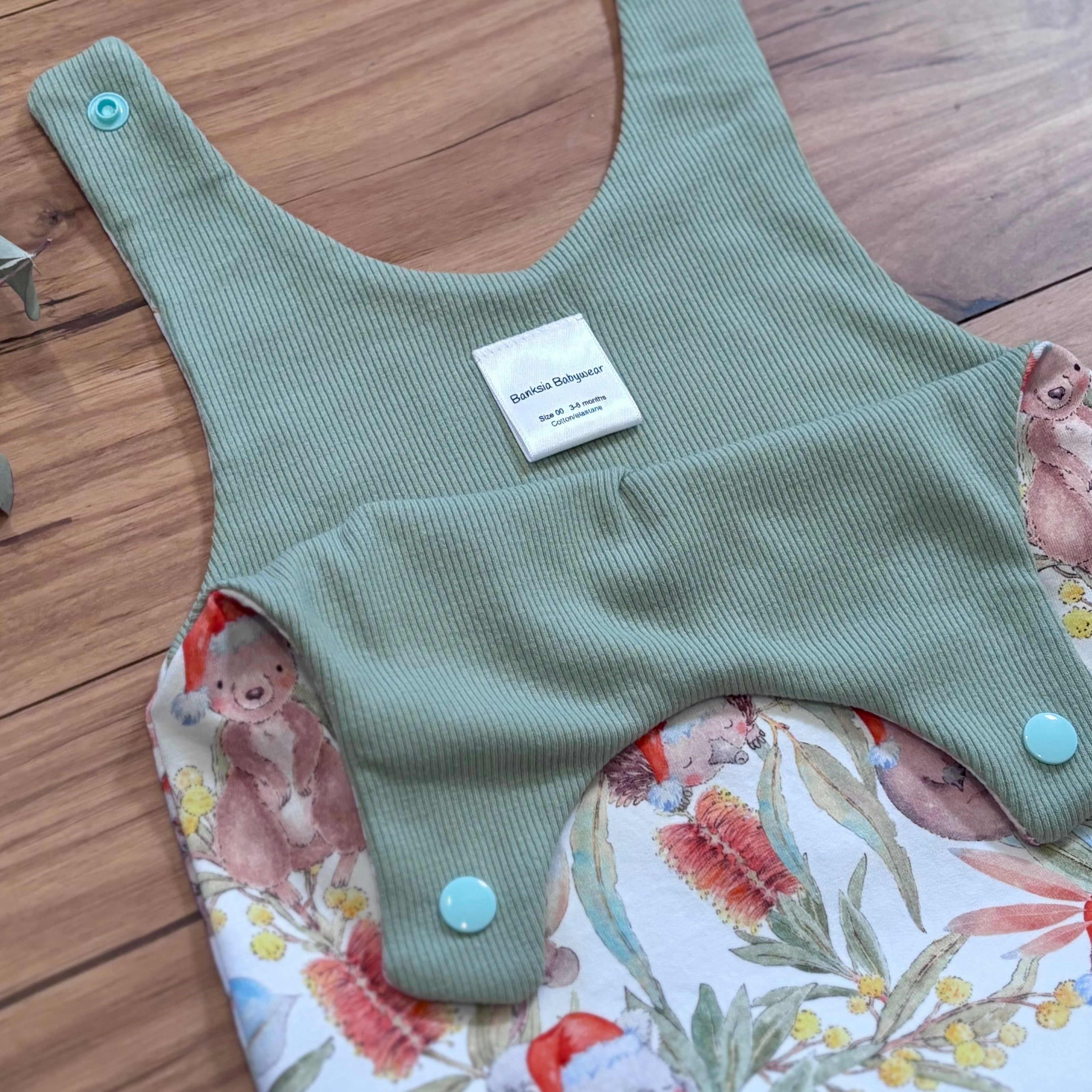 Christmas Baby Summer Romper - Green Aussie Animals