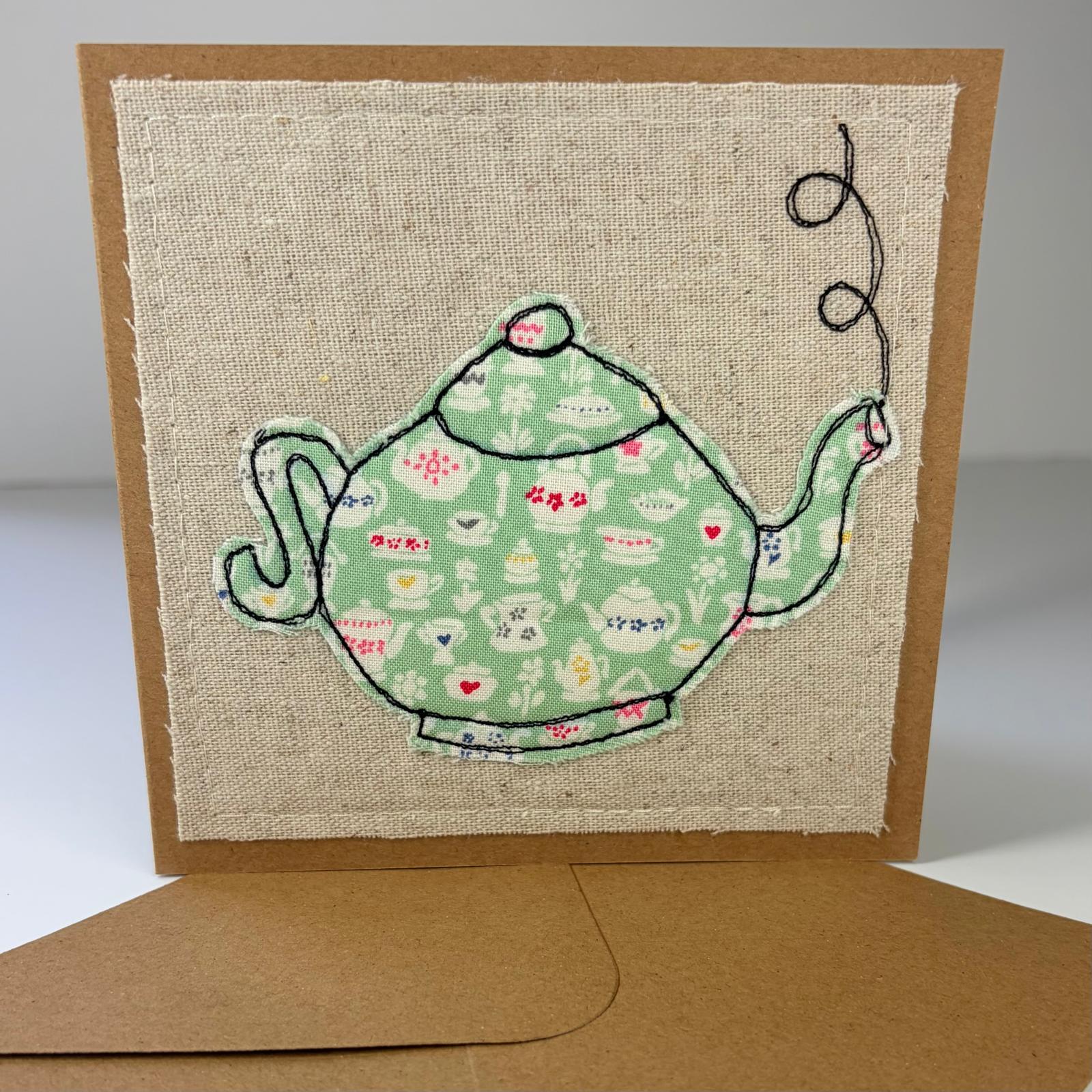 Fabric Greeting Card & Envelope| Tea Time| 13cm x 13cm