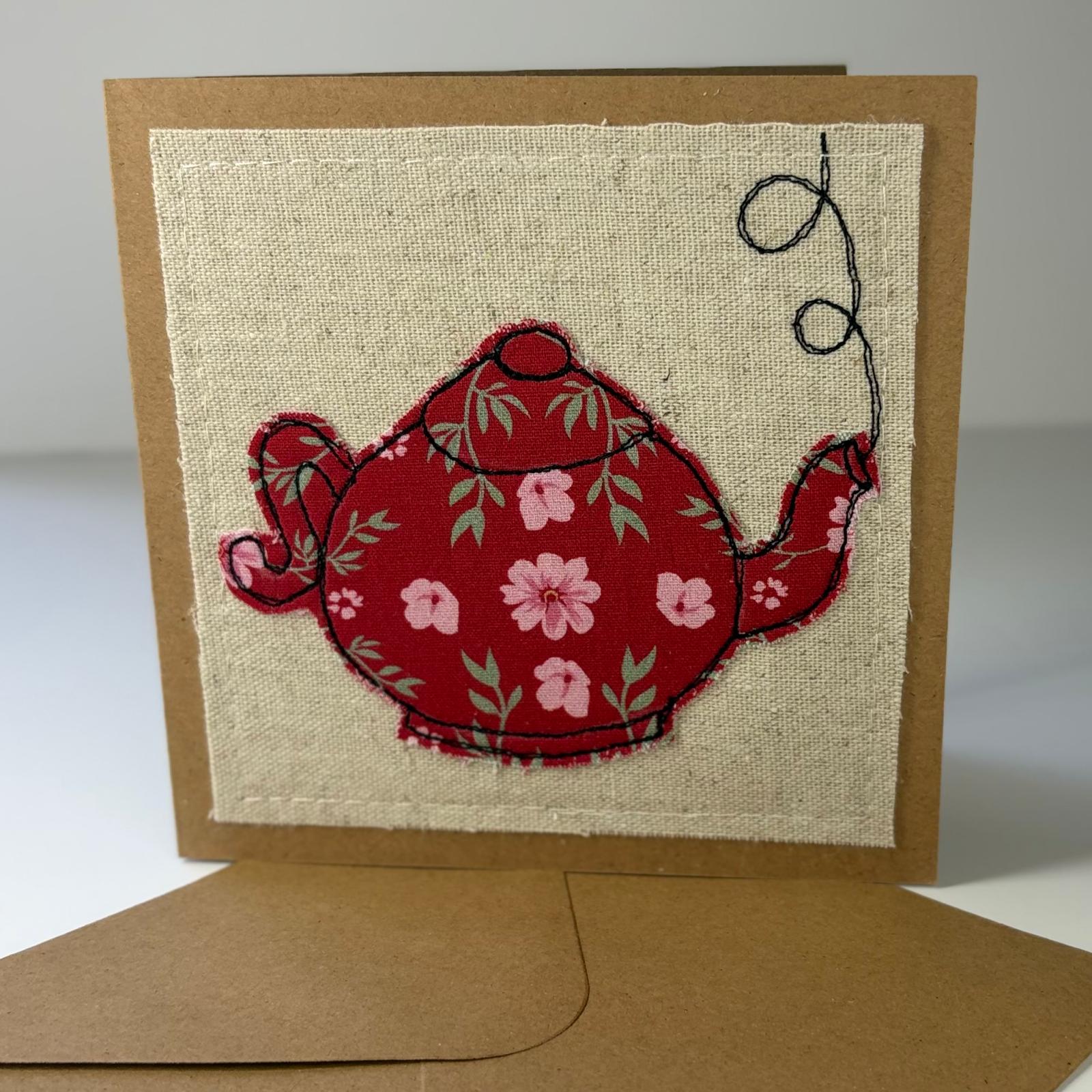Fabric Greeting Card & Envelope| Tea Time| 13cm x 13cm