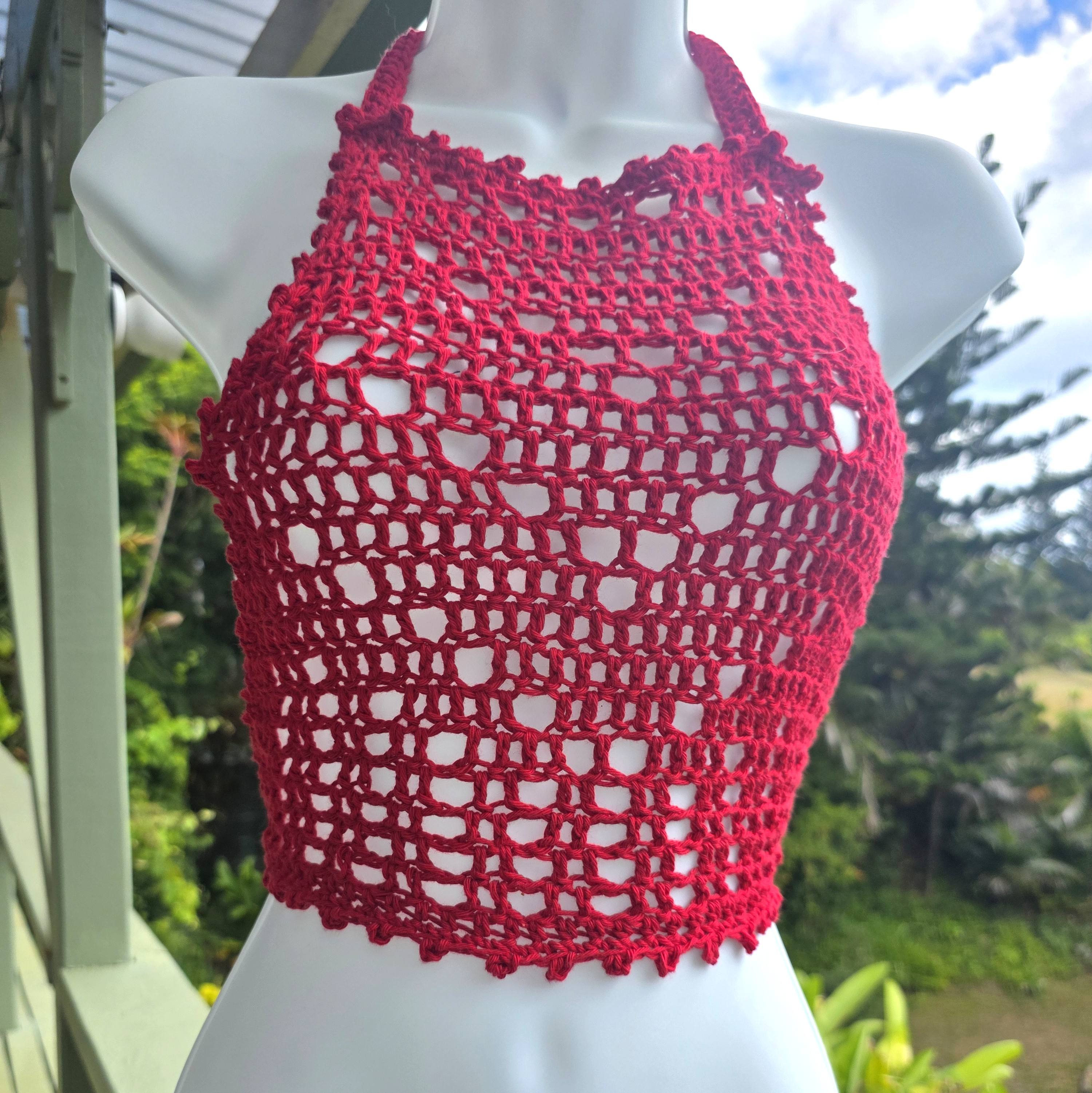 Jasmine Crochet Halter Summer Red Top