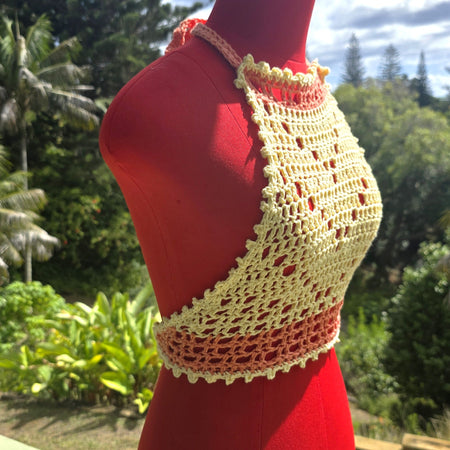 Jasmine Crochet Halter Summer Yellow and Pink Top