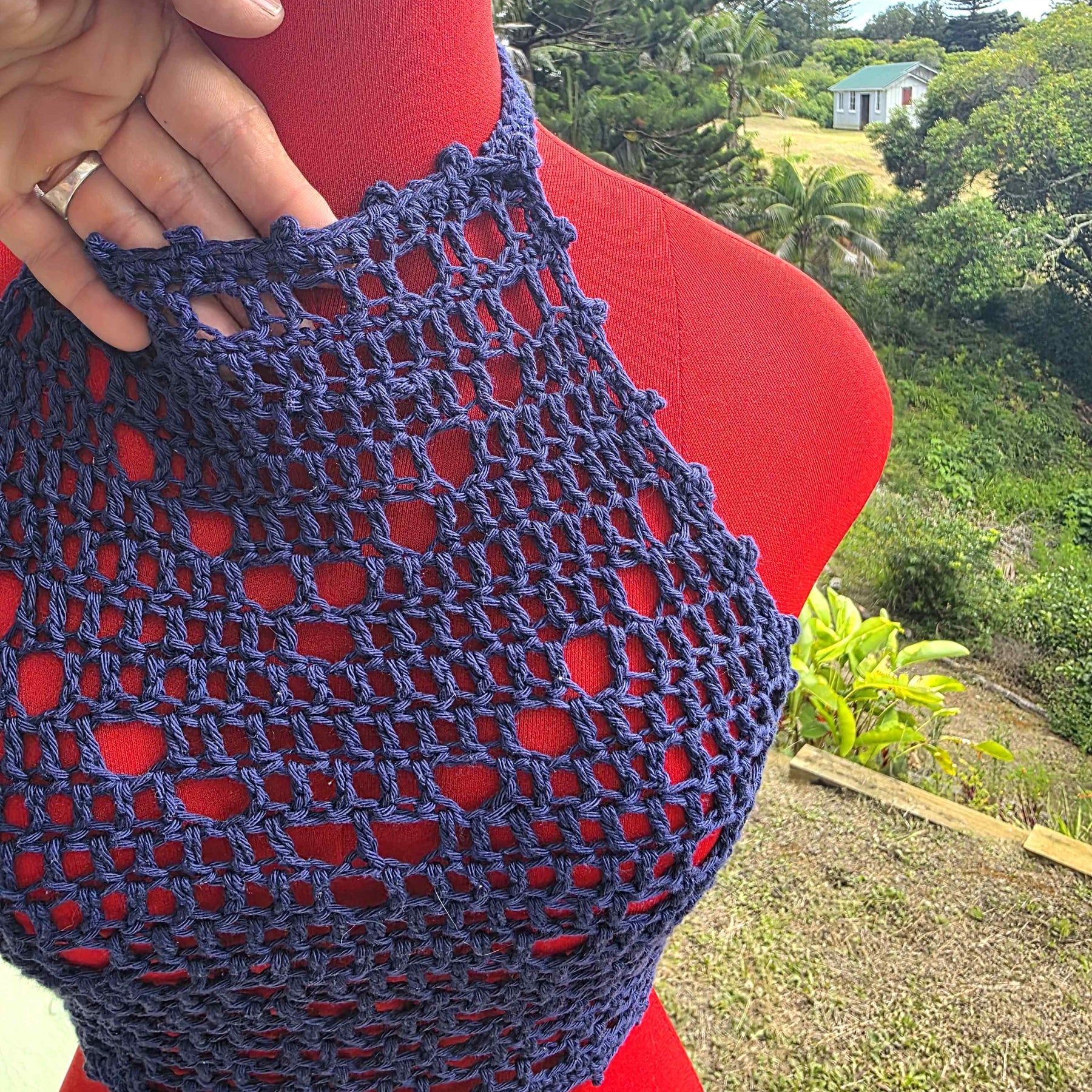 Jasmine Crochet Halter Summer Blue Top