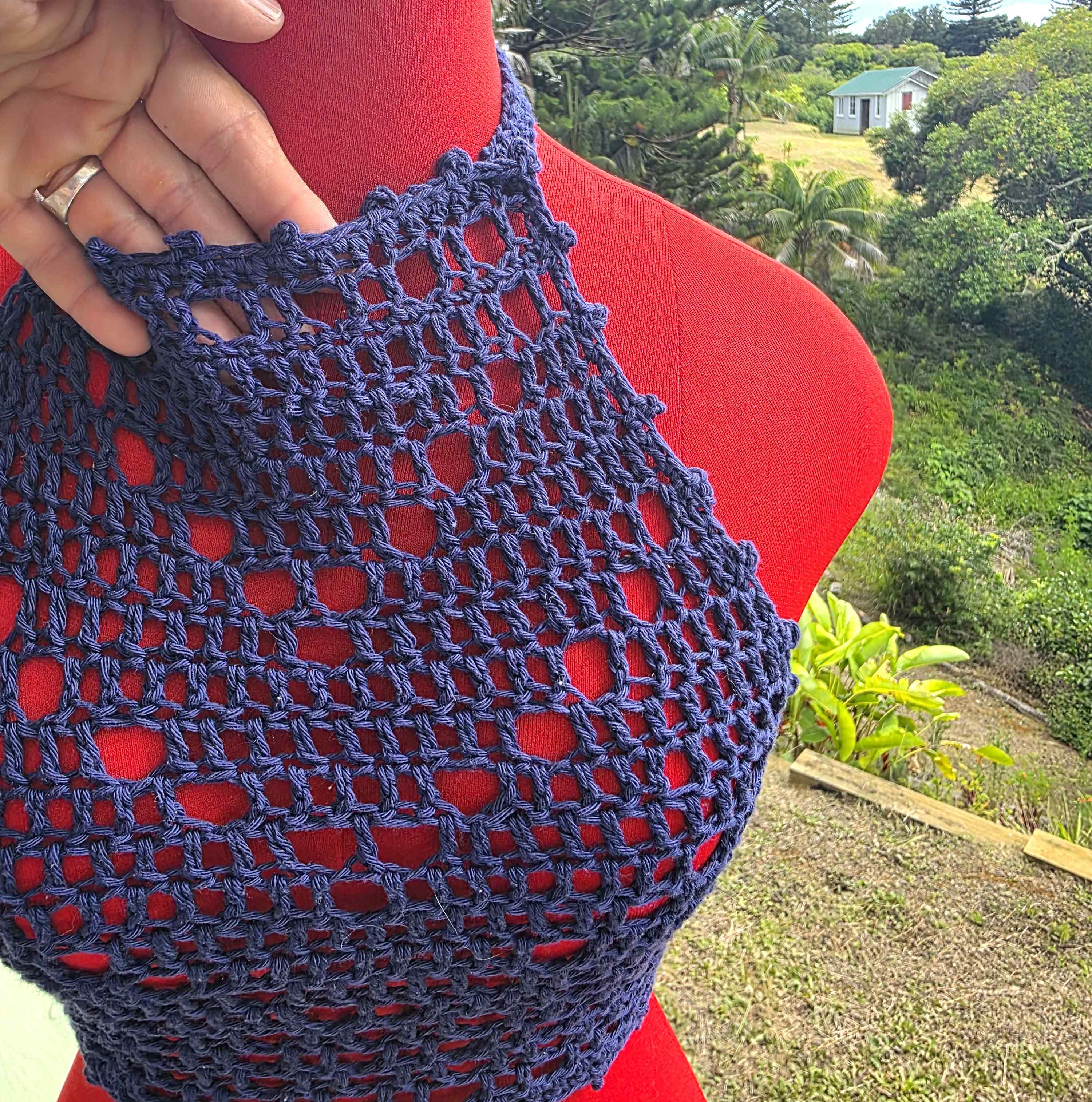 Jasmine Crochet Halter Summer Blue Top