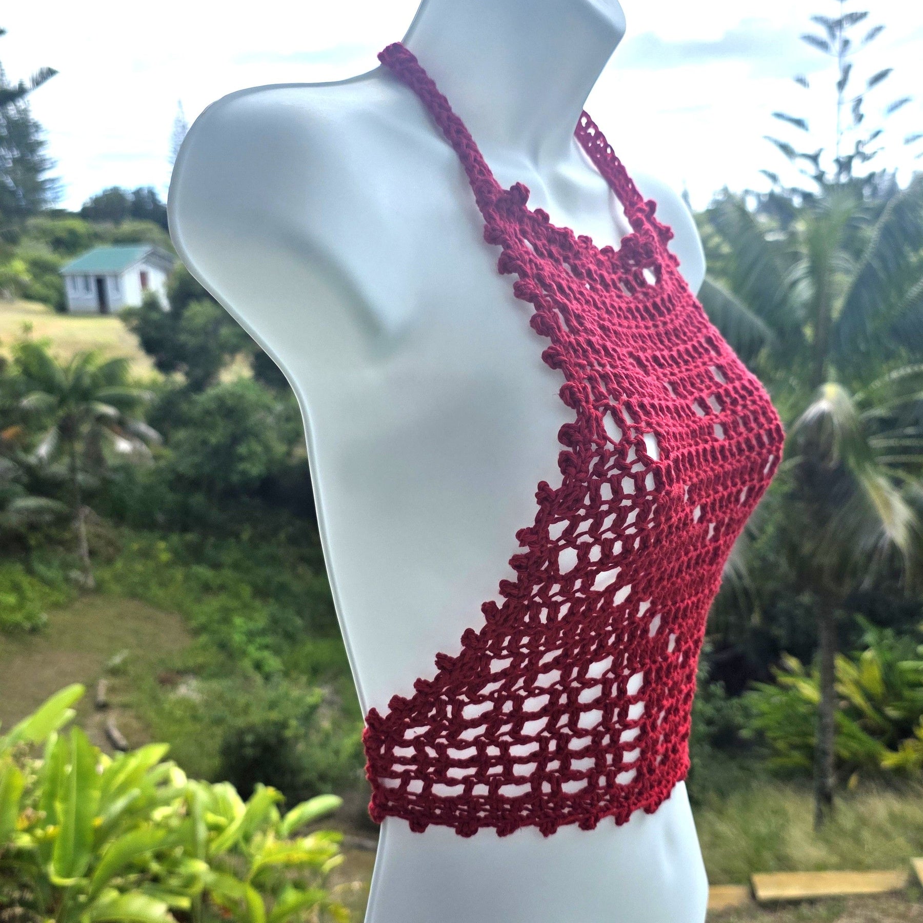 Jasmine Crochet Halter Summer Red Top