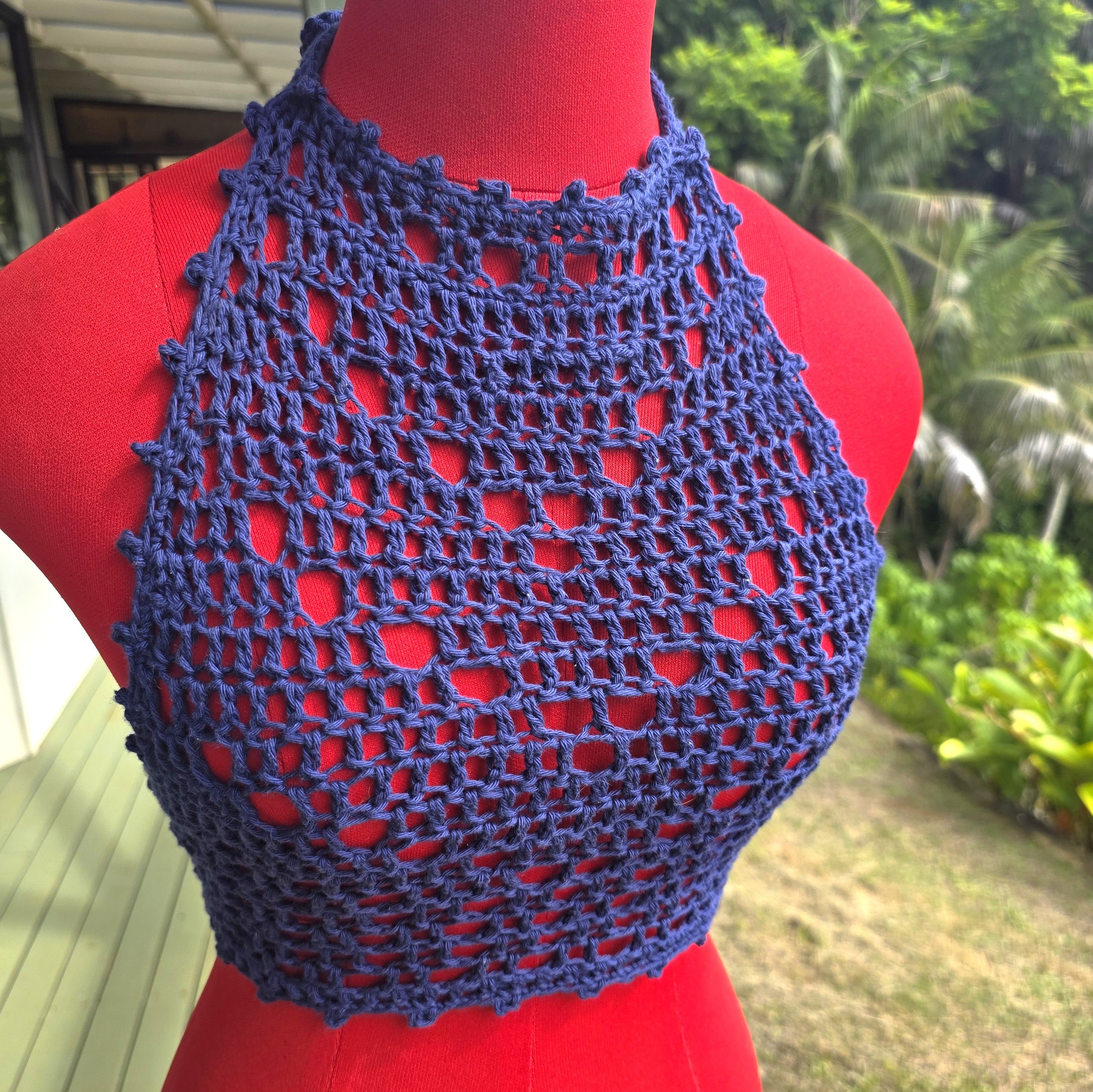 Jasmine Crochet Halter Summer Blue Top