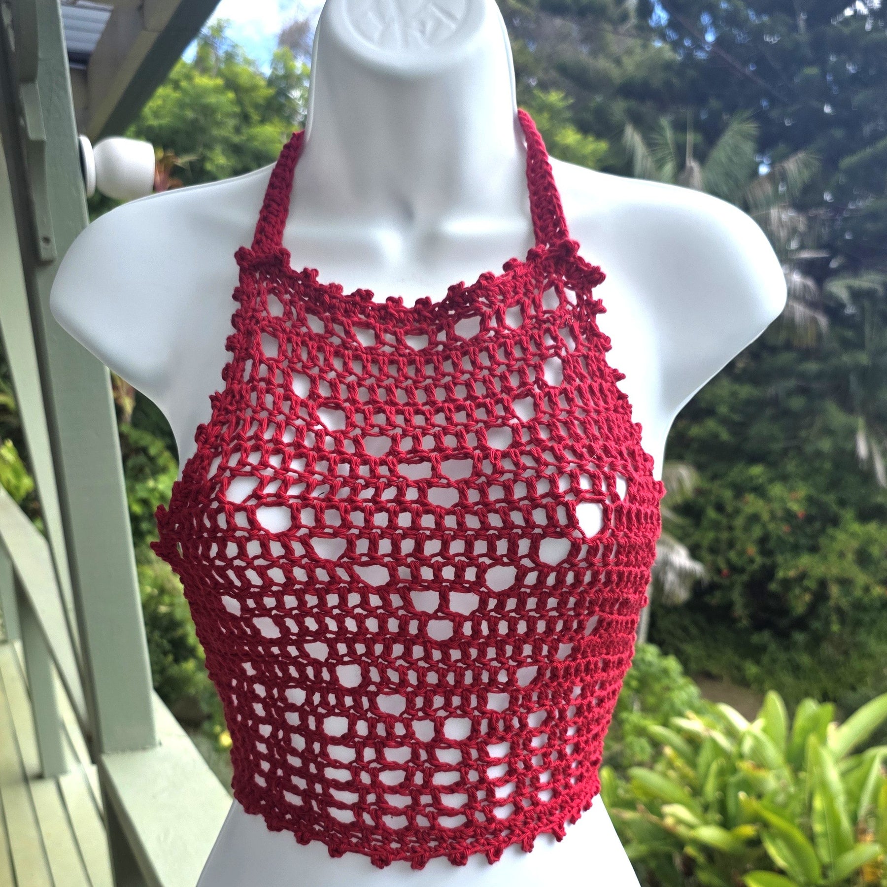 Jasmine Crochet Halter Summer Red Top