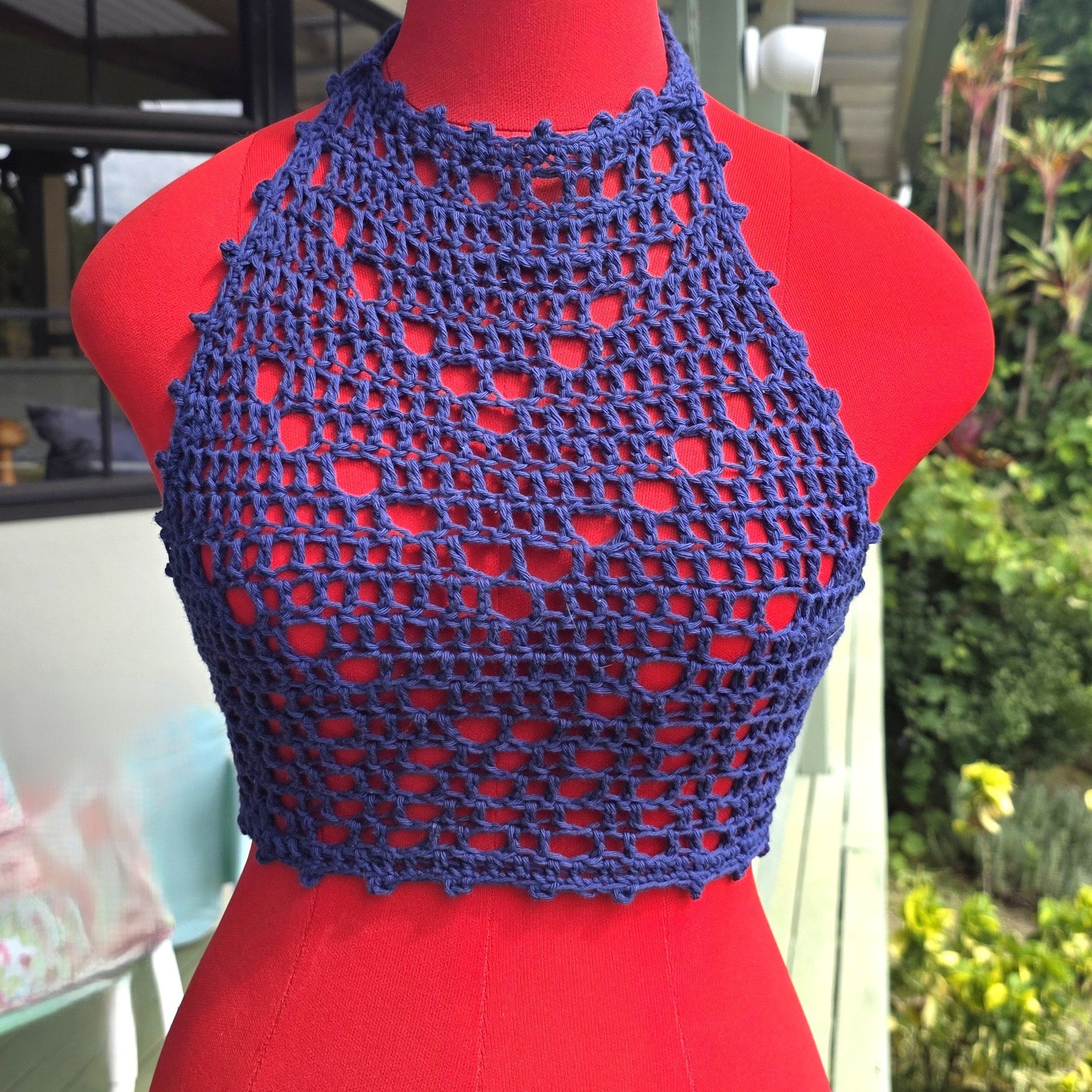 Jasmine Crochet Halter Summer Blue Top