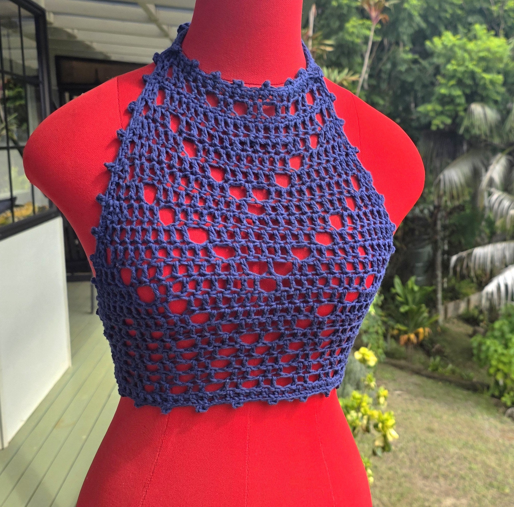 Jasmine Crochet Halter Summer Blue Top