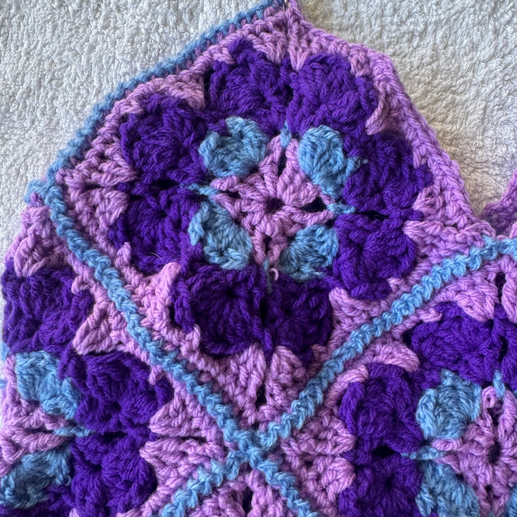 Purple Granny Square Bag with Silver handle