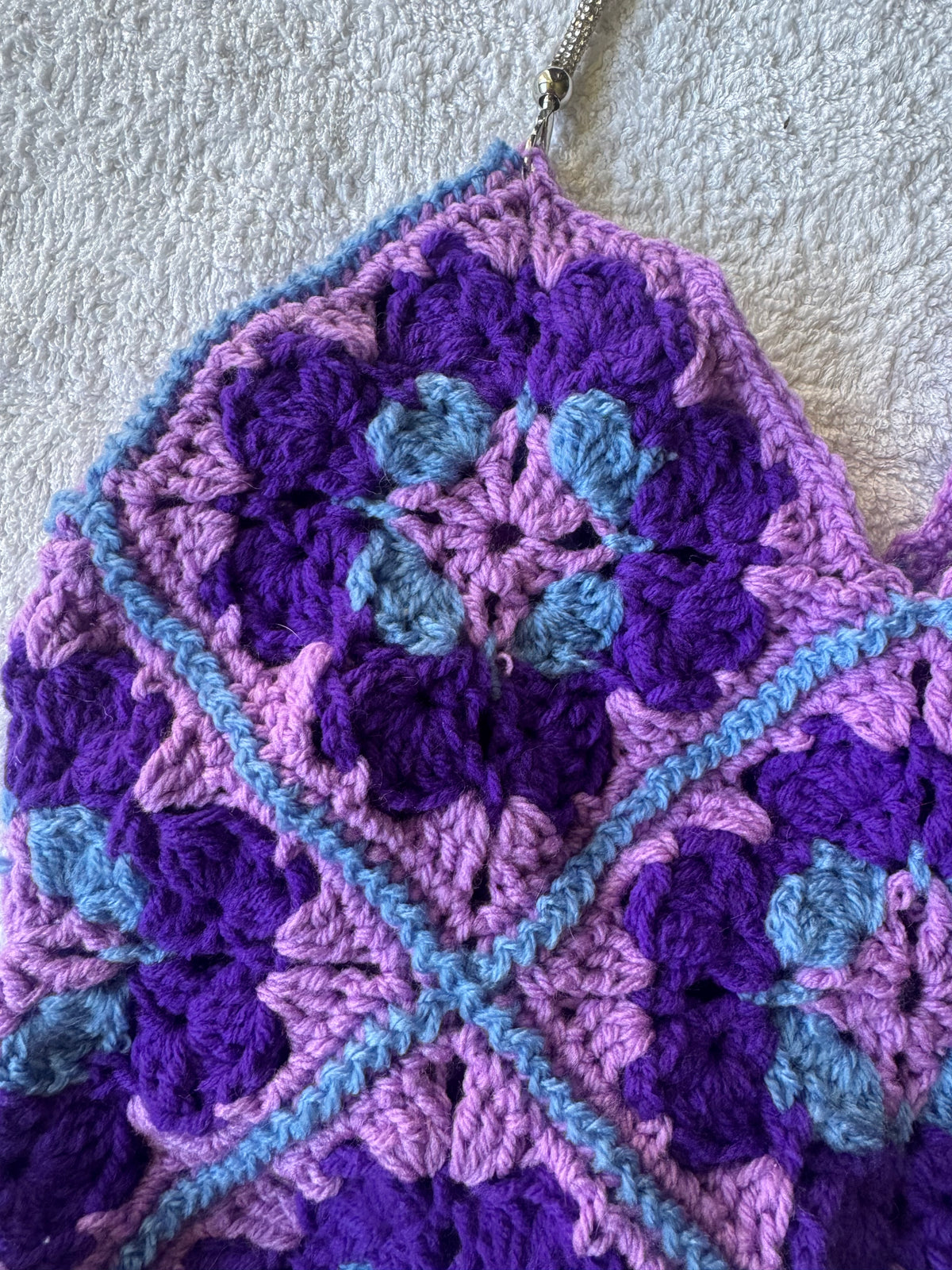 Purple Granny Square Bag with Silver handle