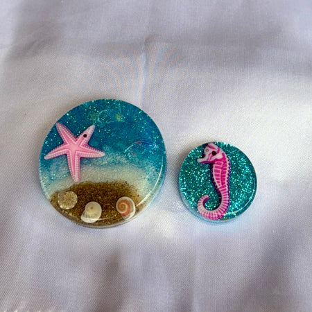 A Set of 2 Ocean Magnets with sea horse and Starfish