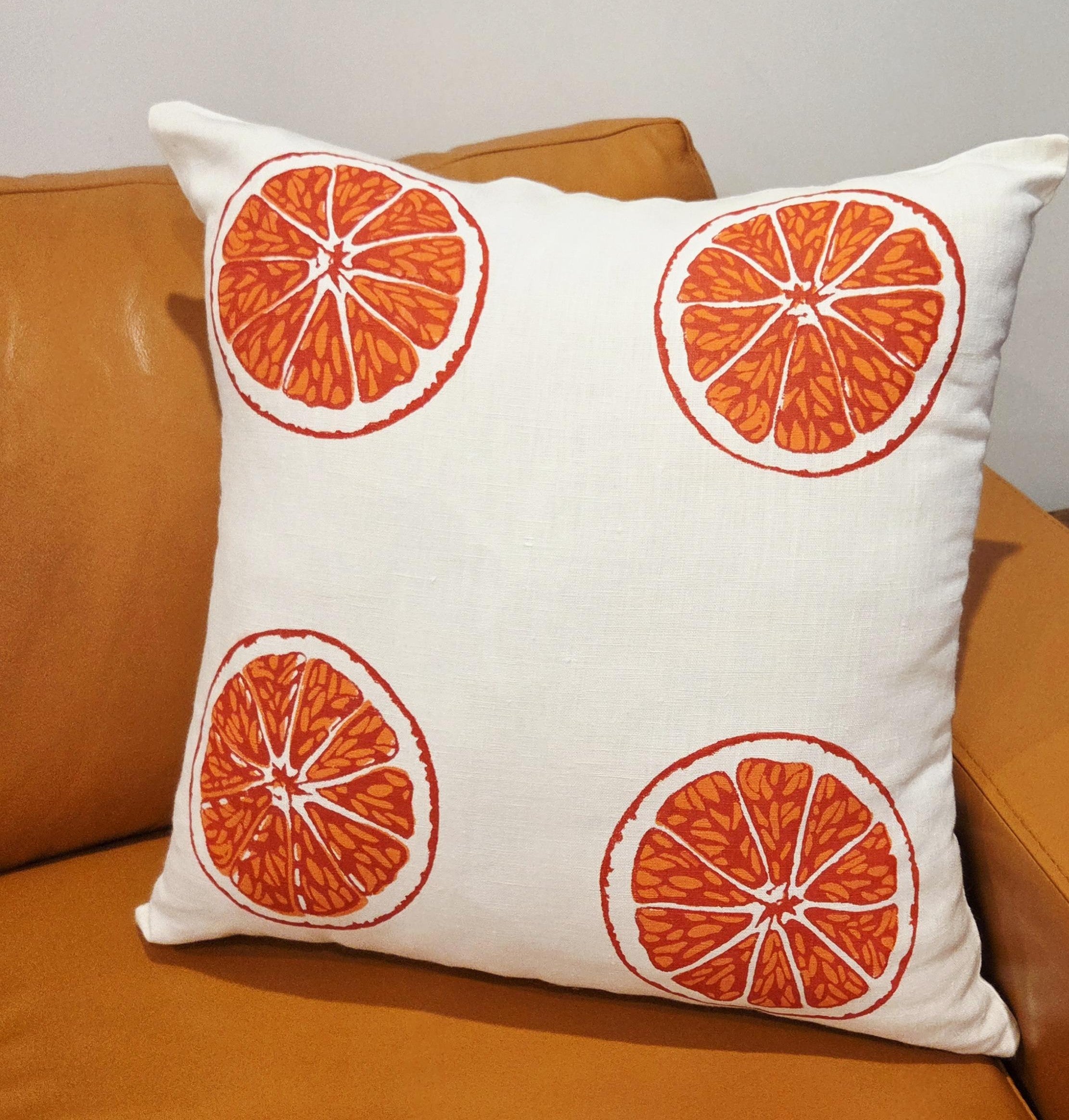 Hand Screen Printed - Oranges & Oranges Linen cushion covers