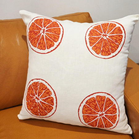 Hand Screen Printed - Oranges & Oranges Linen cushion covers