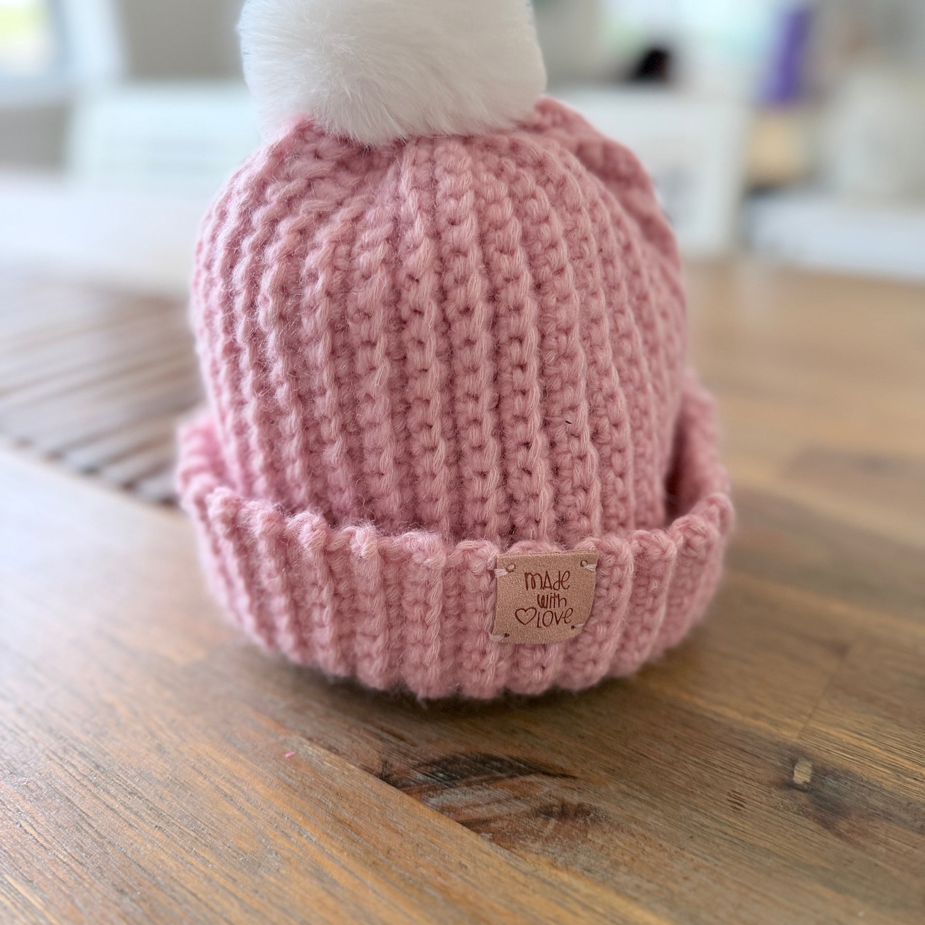 #124  Baby's Beanie with faux fur bobble
