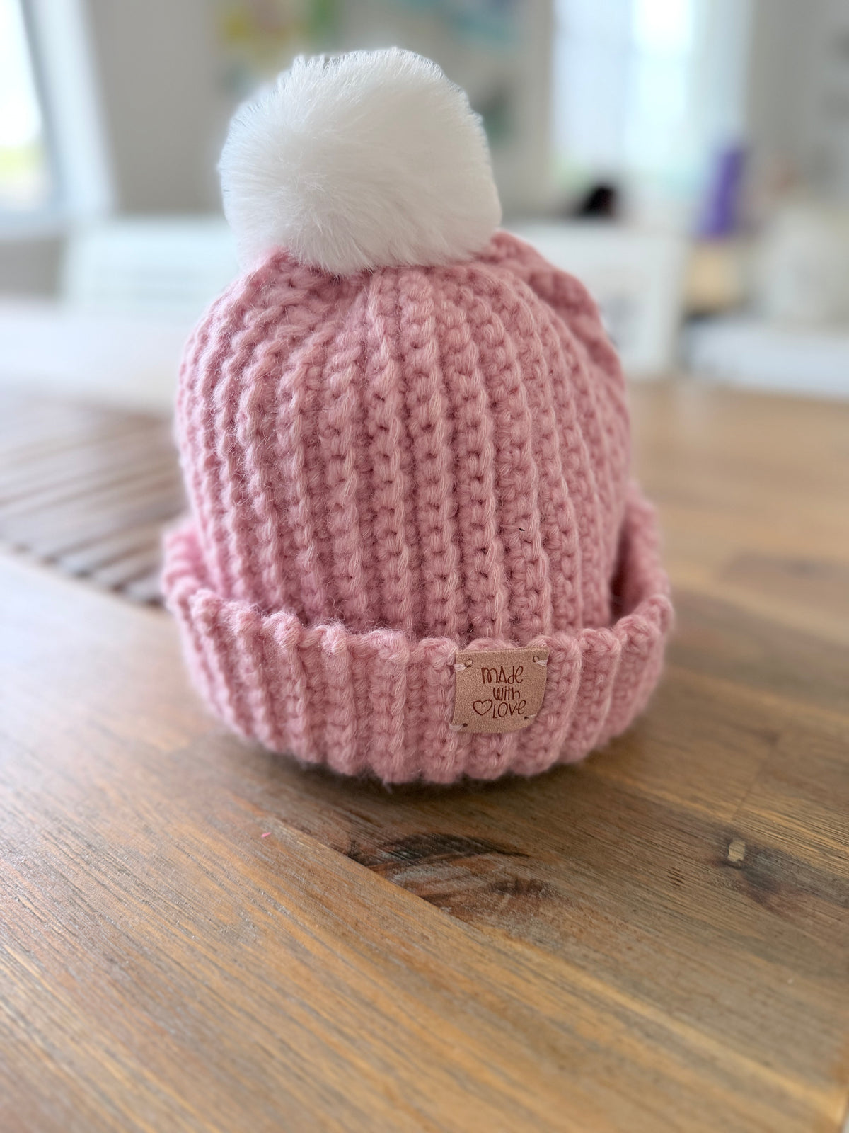 #124  Baby's Beanie with faux fur bobble