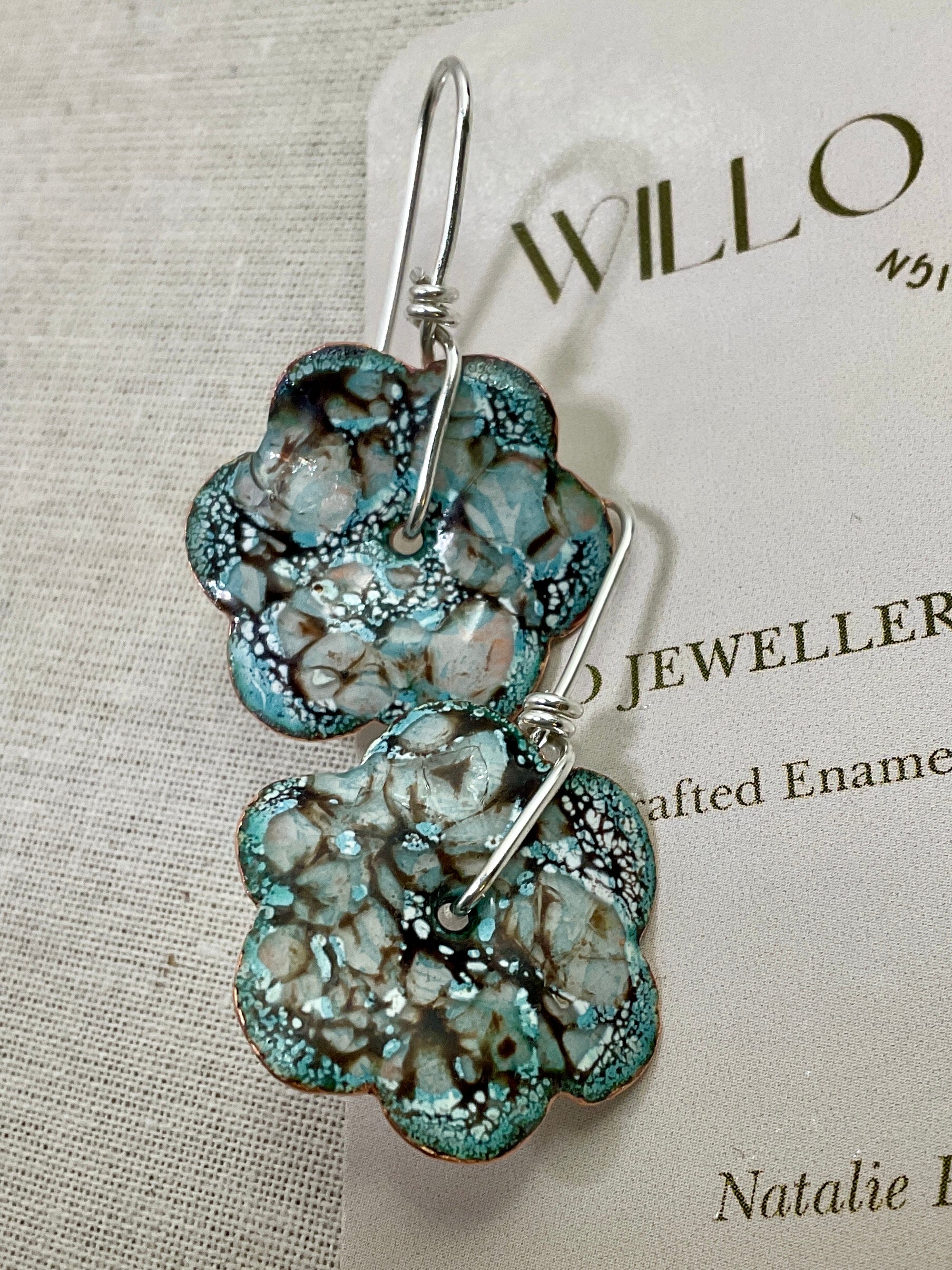 Blue flower earrings. Enamel earrings. Handmade