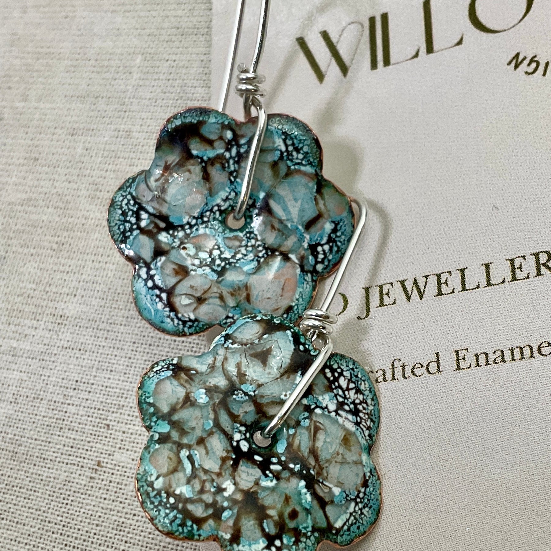 Blue flower earrings. Enamel earrings. Handmade