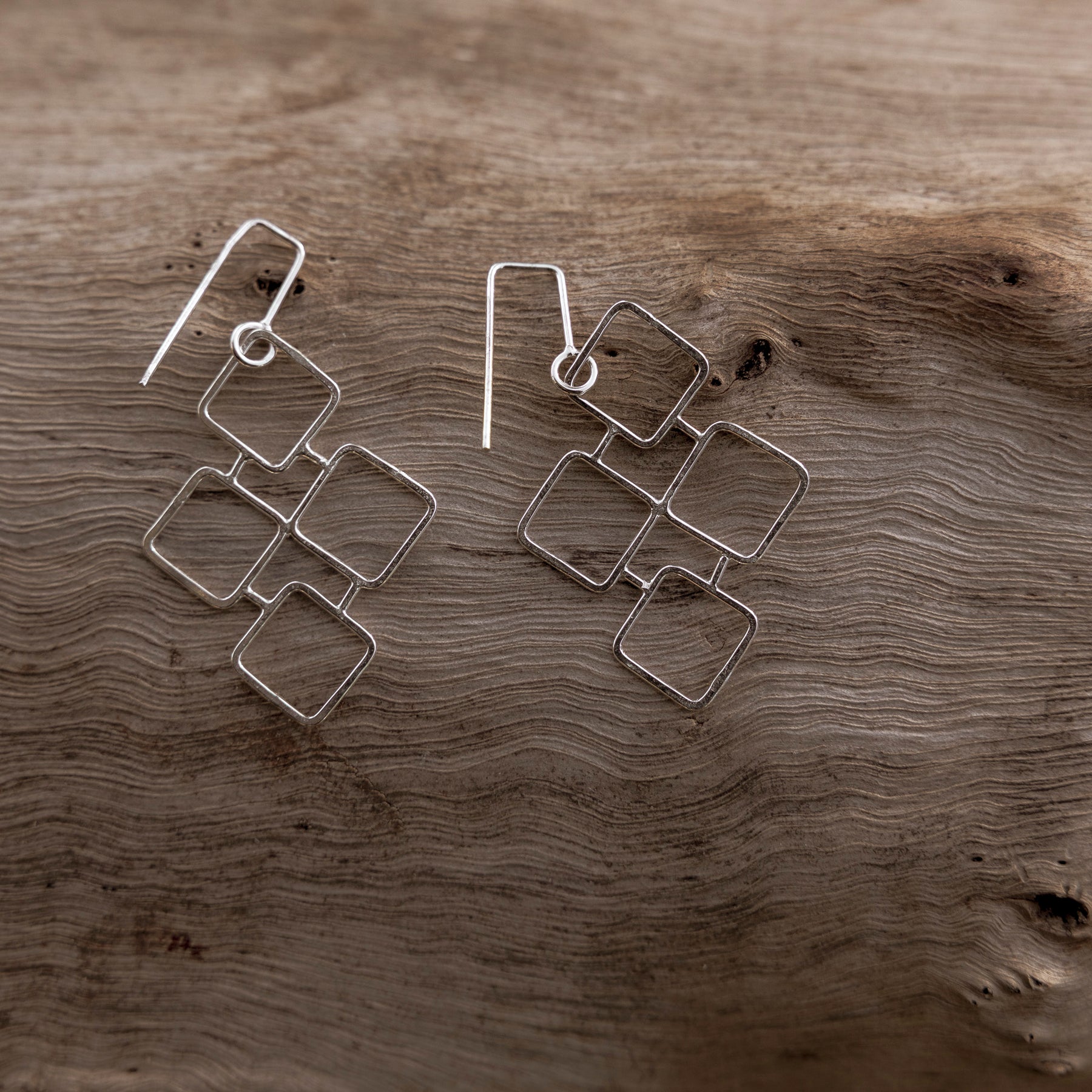 Sterling Silver Mosaic Earrings – Handmade Geometric Drop Earrings